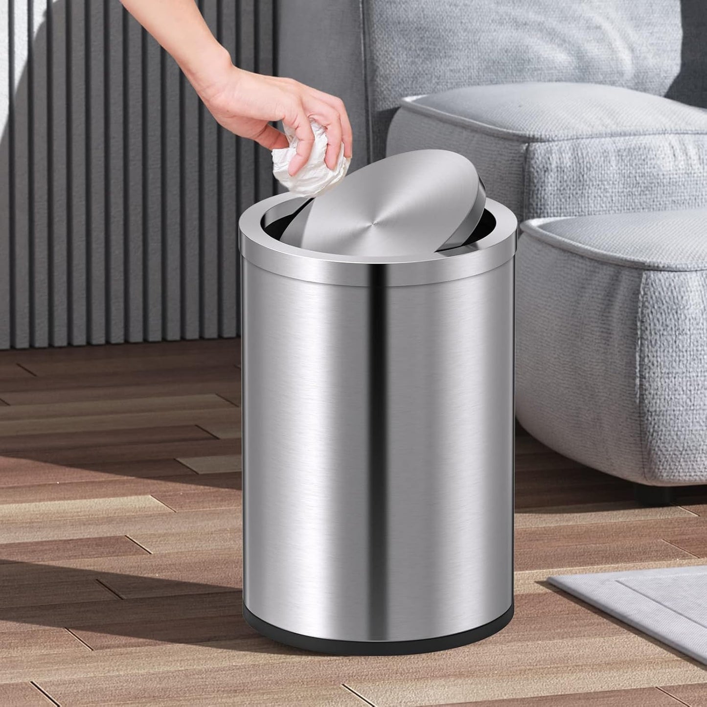 Mbillion Small Trash Can with Swing Lid 4 Gallons/15 Liter, Mini Trash Can with lid, Stainless