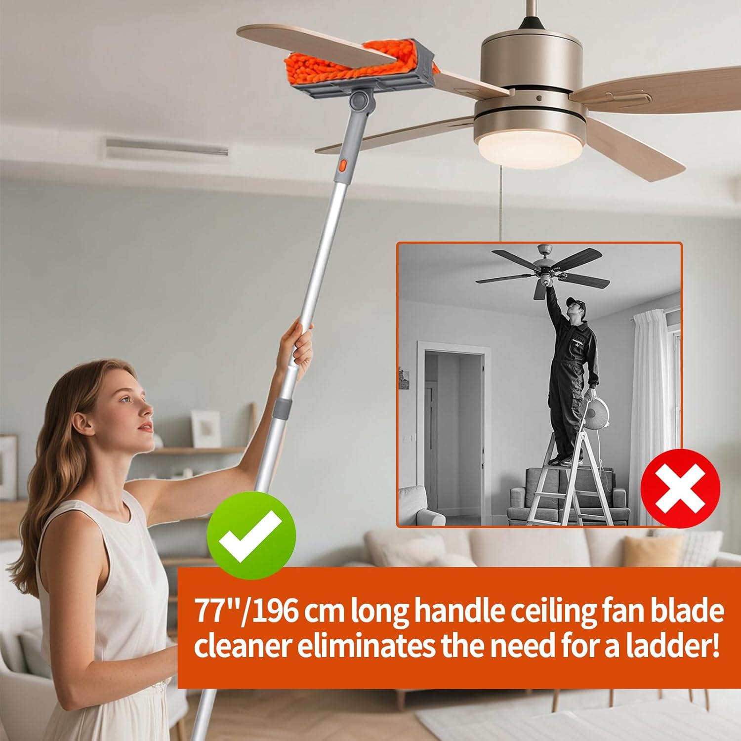 Ceiling Fan Cleaner Duster with 72‘’ Extendable Long Handle Cleaning Duster Kit, Reusable Chenille
