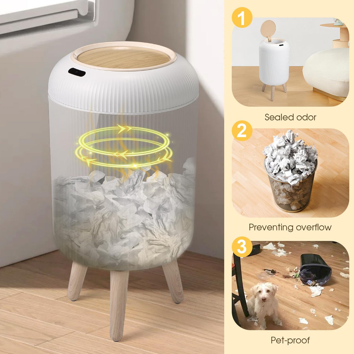 Automatic Motion Sensor Bathroom Trash Can with Lid, 3 Gallon / 11L Touchless Trash Garbage Bin