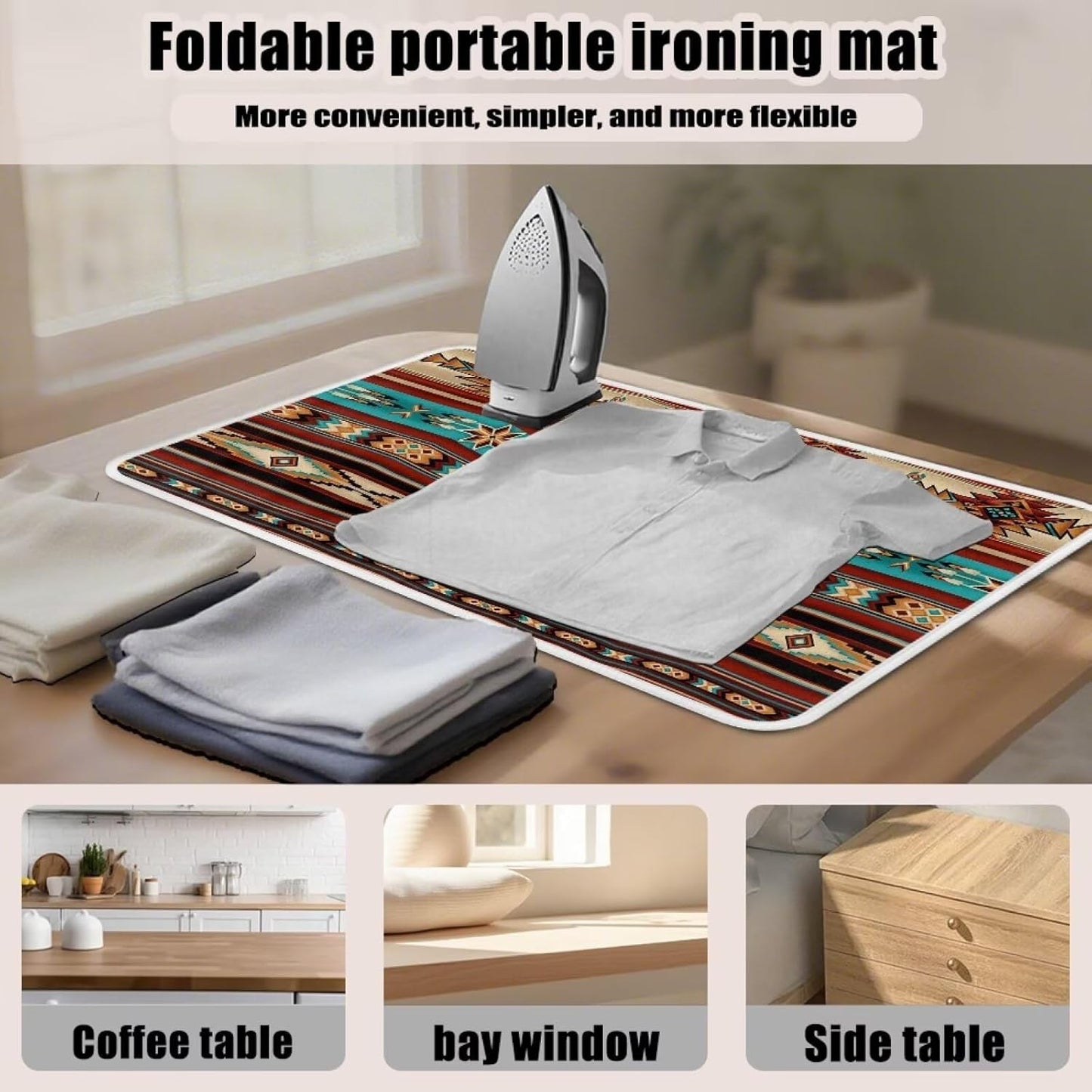 Aztec Ironing Mat Ironing Board Pad Heat Resistant, Portable, Quilting & Travel Blanket 32 x 16