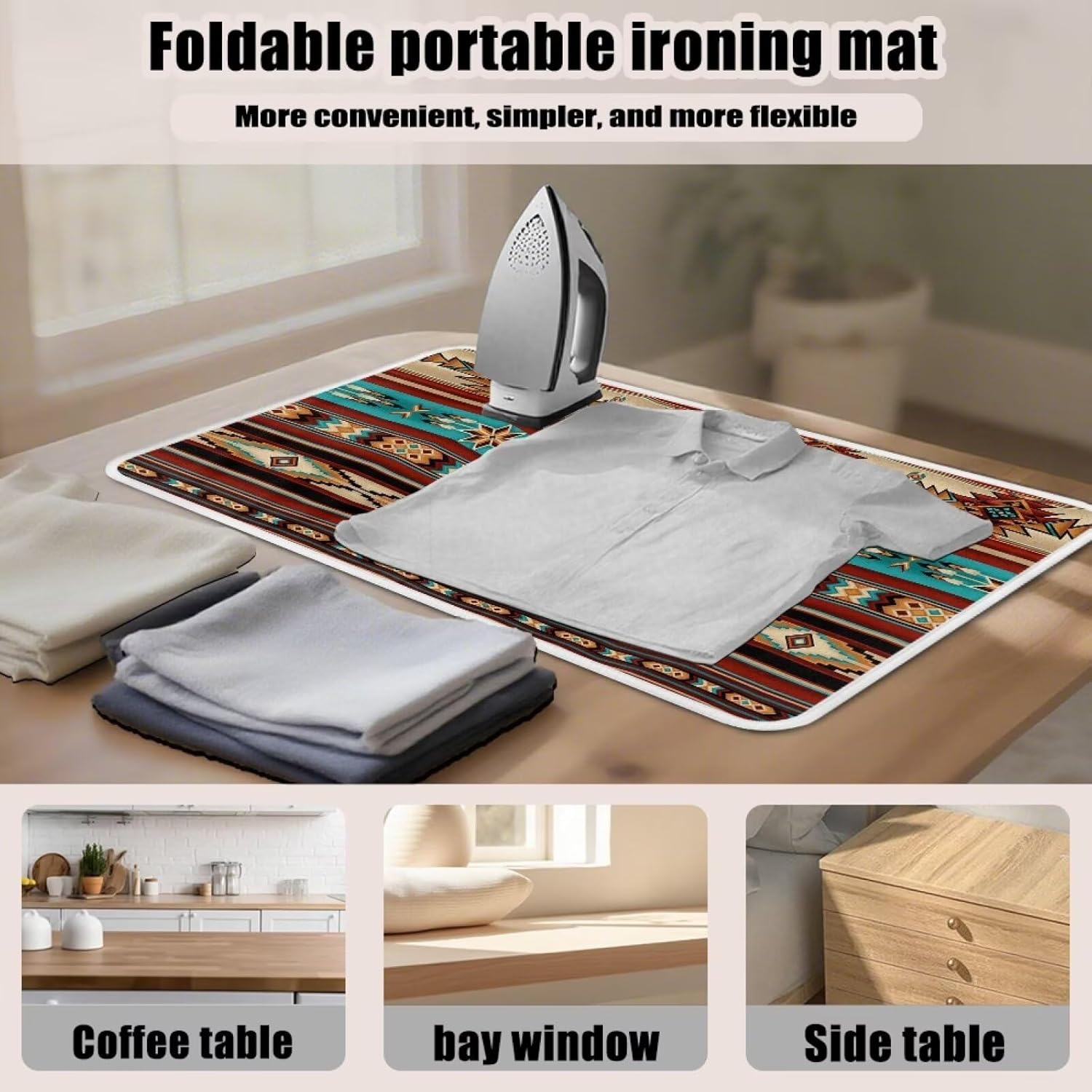 Aztec Ironing Mat Ironing Board Pad Heat Resistant, Portable, Quilting & Travel Blanket 32 x 16