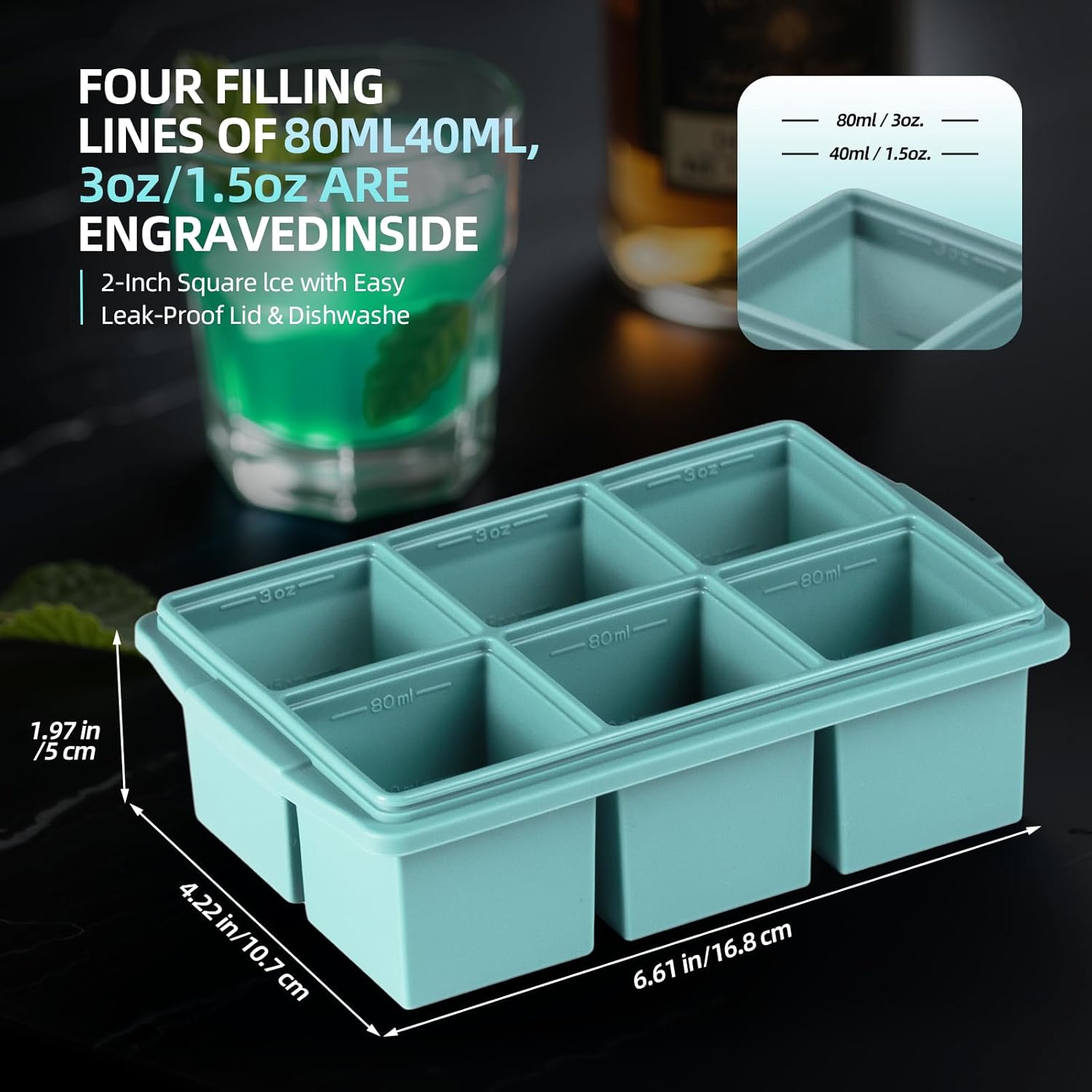 Large Ice Cube Trays for Whiskey (2 Pack) - Silicone Ice Cube Molds with Steel Frame Reinforcement