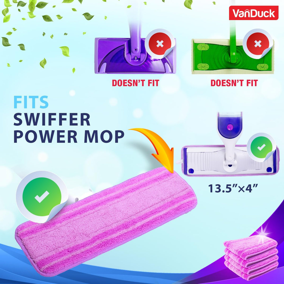 VanDuck Reusable Mop Pads Compatible with Swiffer PowerMop (6 Pack) - Multi-Surface Mopping Pad