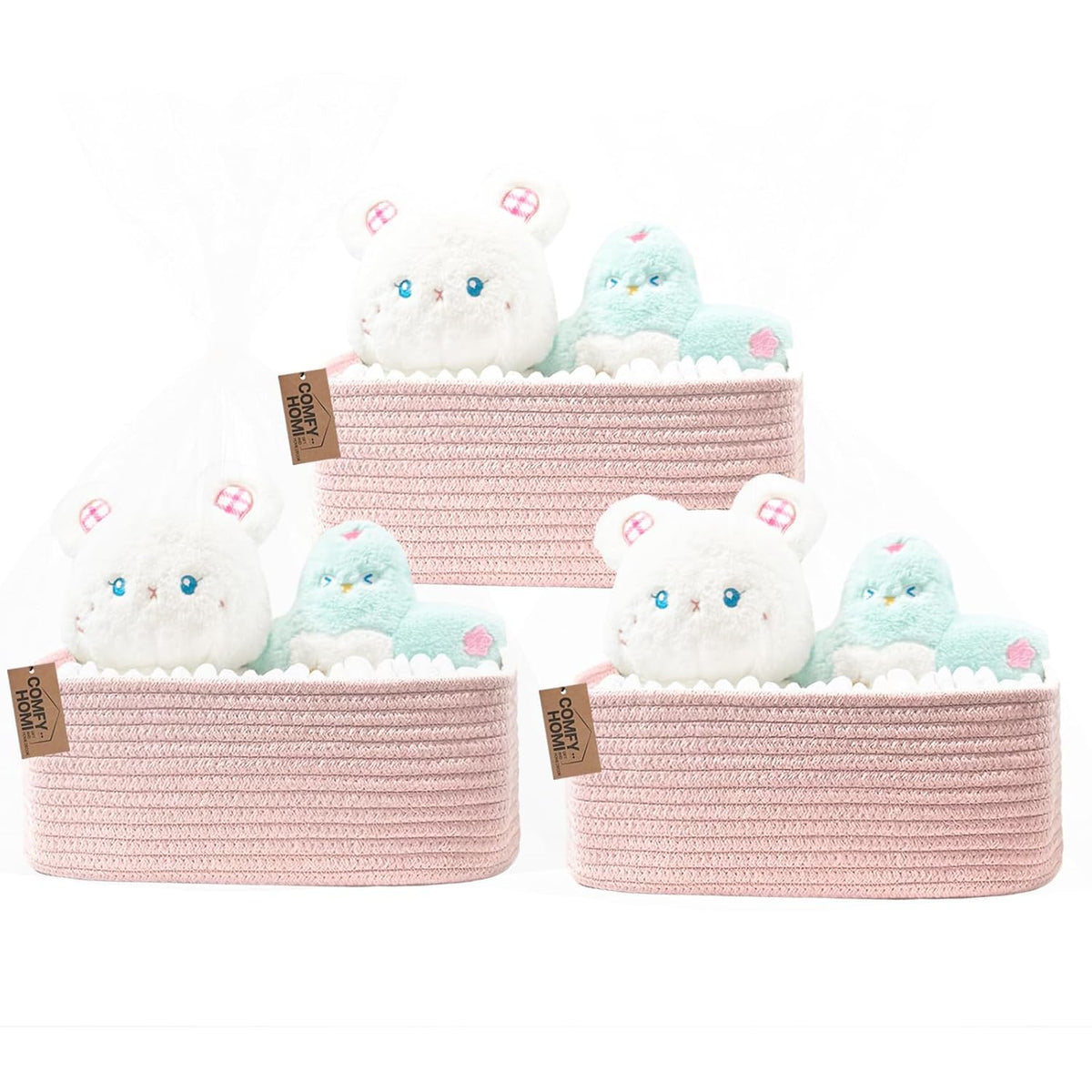 COMFY-HOMI 13" x 8.5" x 5.1"Storage Baskets for Organizing | Cotton Rope Woven Basket | Toy Storage