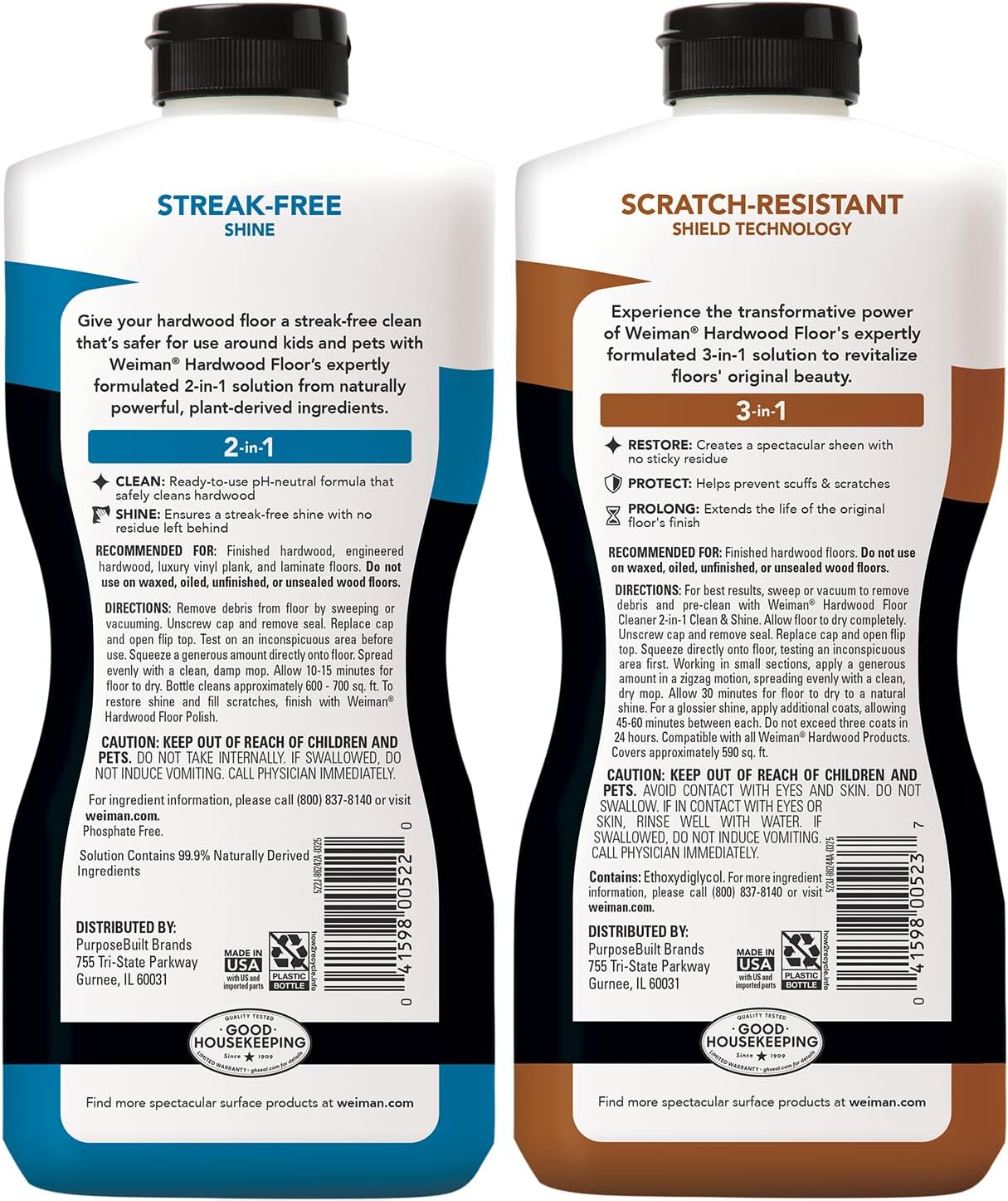 Weiman Hardwood Floor Cleaner and Polish Restorer Combo - 2 Pack - High-Traffic Hardwood Floor