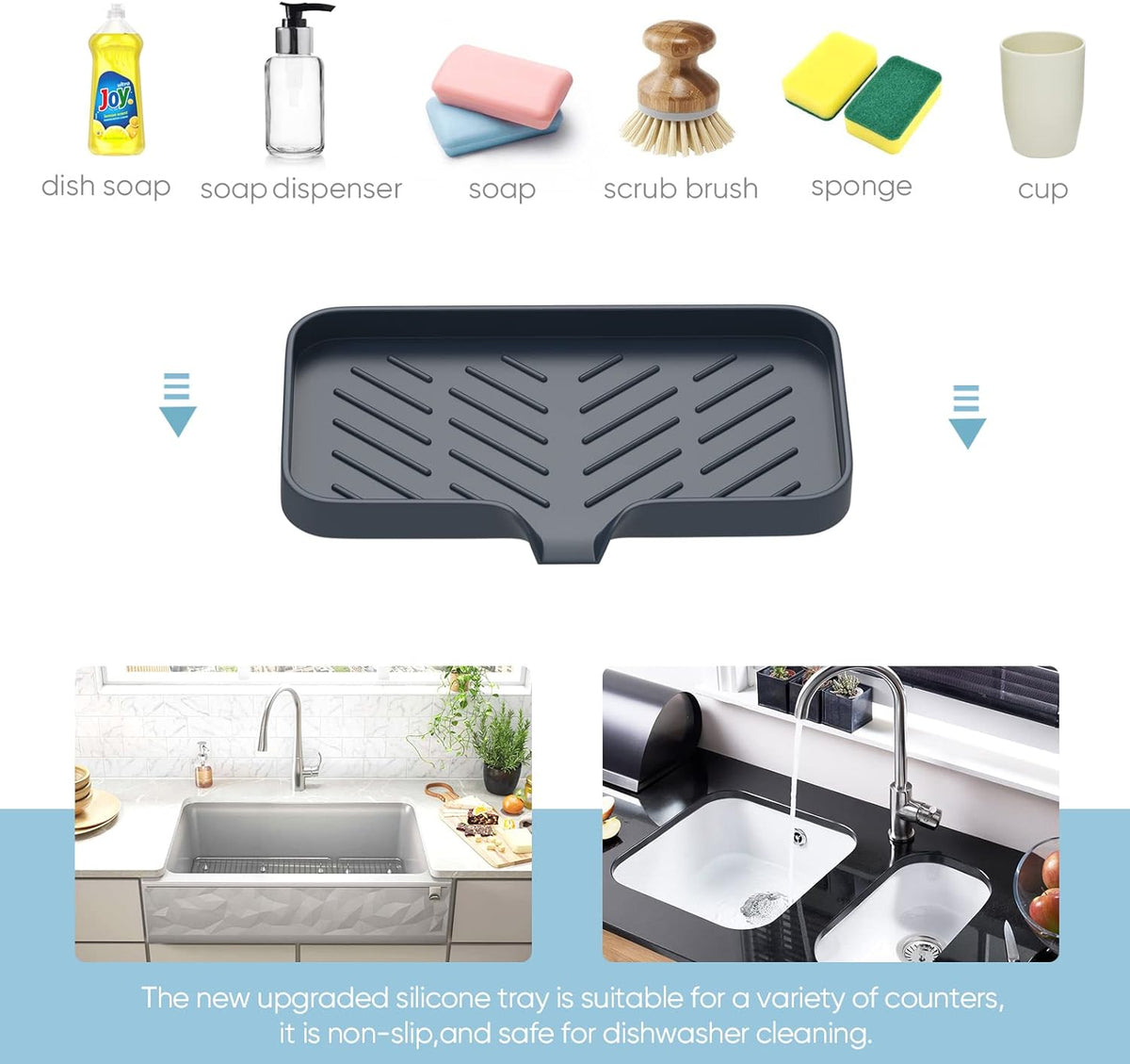 Kitchen Soap Tray,Kitchen Sink Tray Sponge Tray Kitchen Sponge Holder Self Draining Premium
