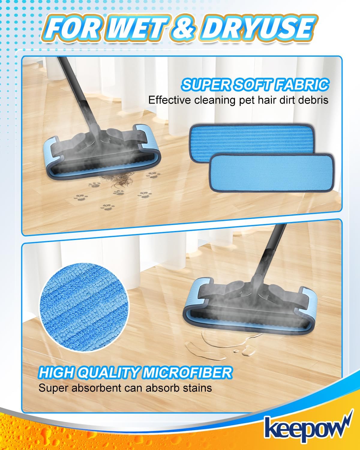 KEEPOW Steamer Microfiber Pad Compatible with Wagner 905e, 915e and 925e, Reusable Microfiber