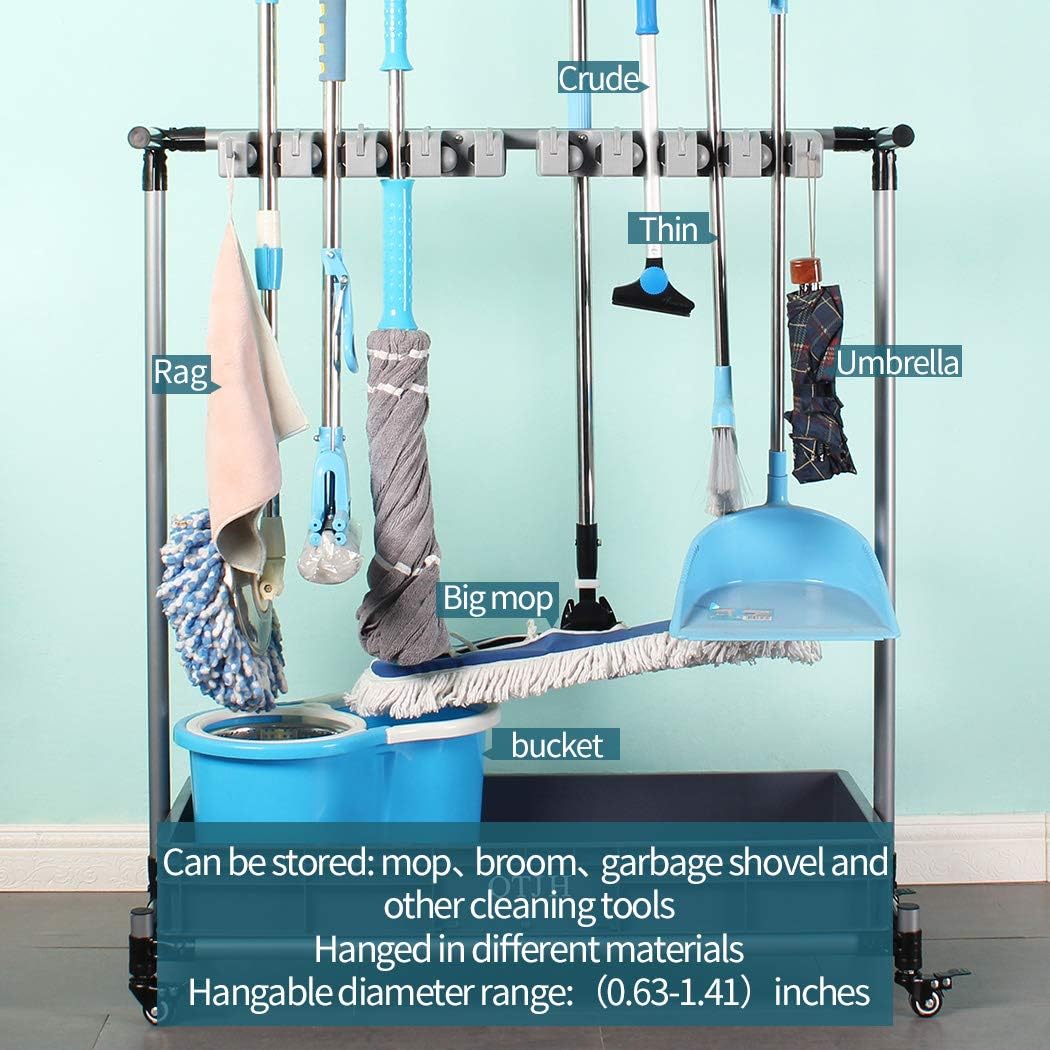 broom and mop holder put wet mops movable Commercial mop rack cleaning tool cart storage for garden