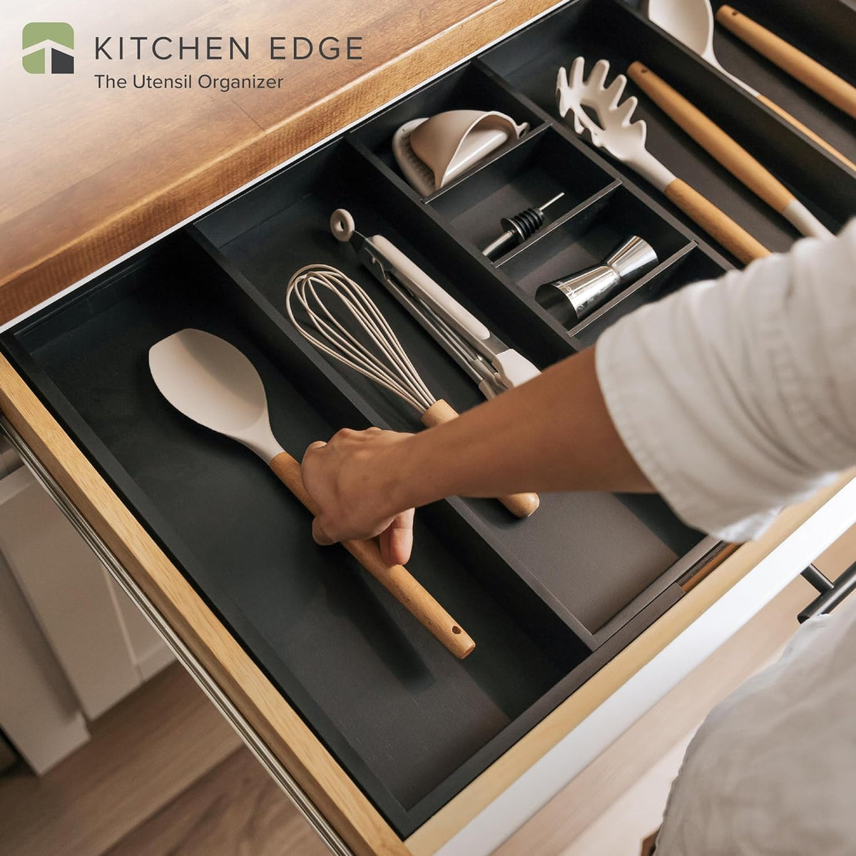 KitchenEdge Adjustable Kitchen Drawer Organizer for Utensils and Junk, Food-Safe Contract Grade