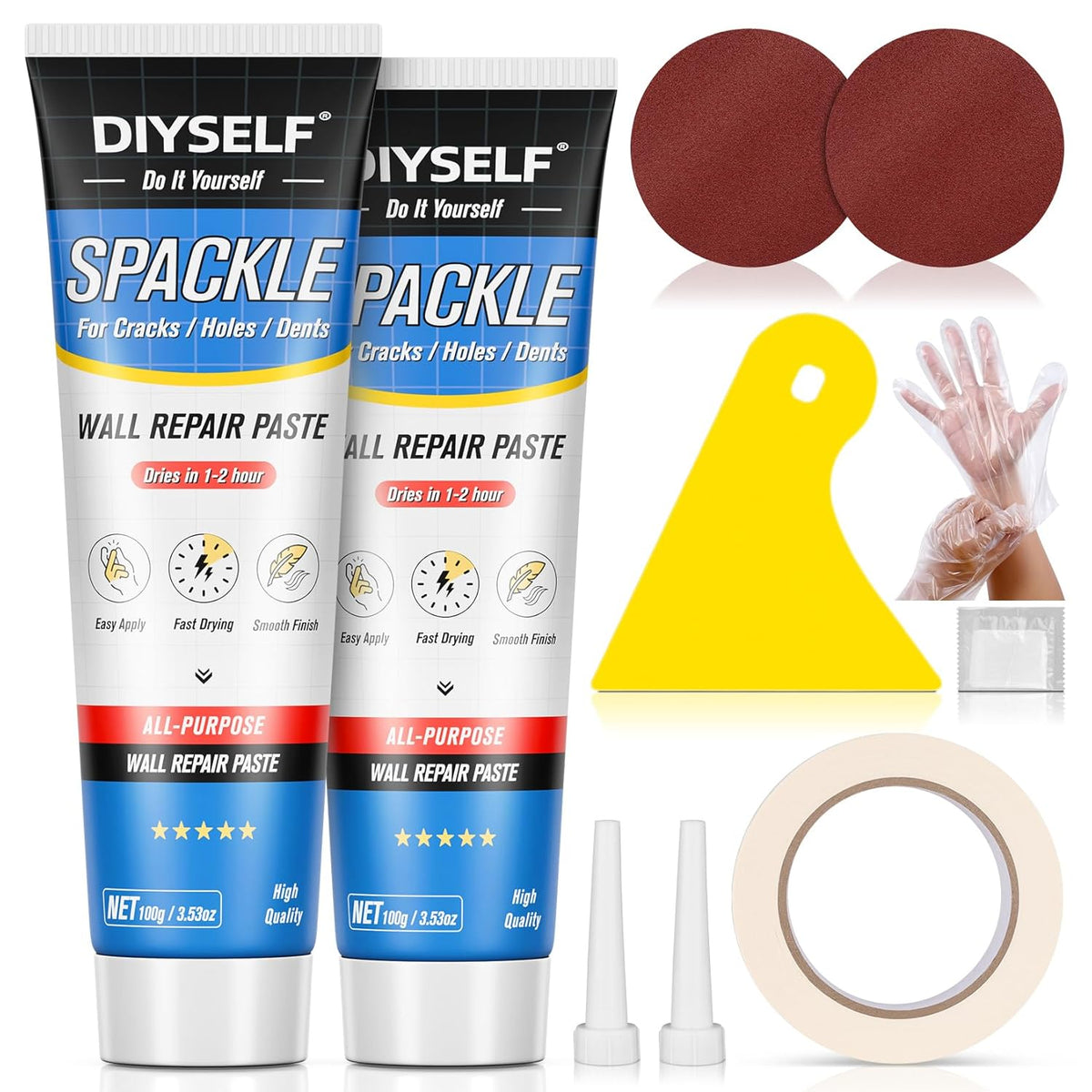 DIYSELF-Drywall-Repair-Kit-Fast-Drying, Wall Mending Agent, 9 Pack Spackle Wall Repair Kit with