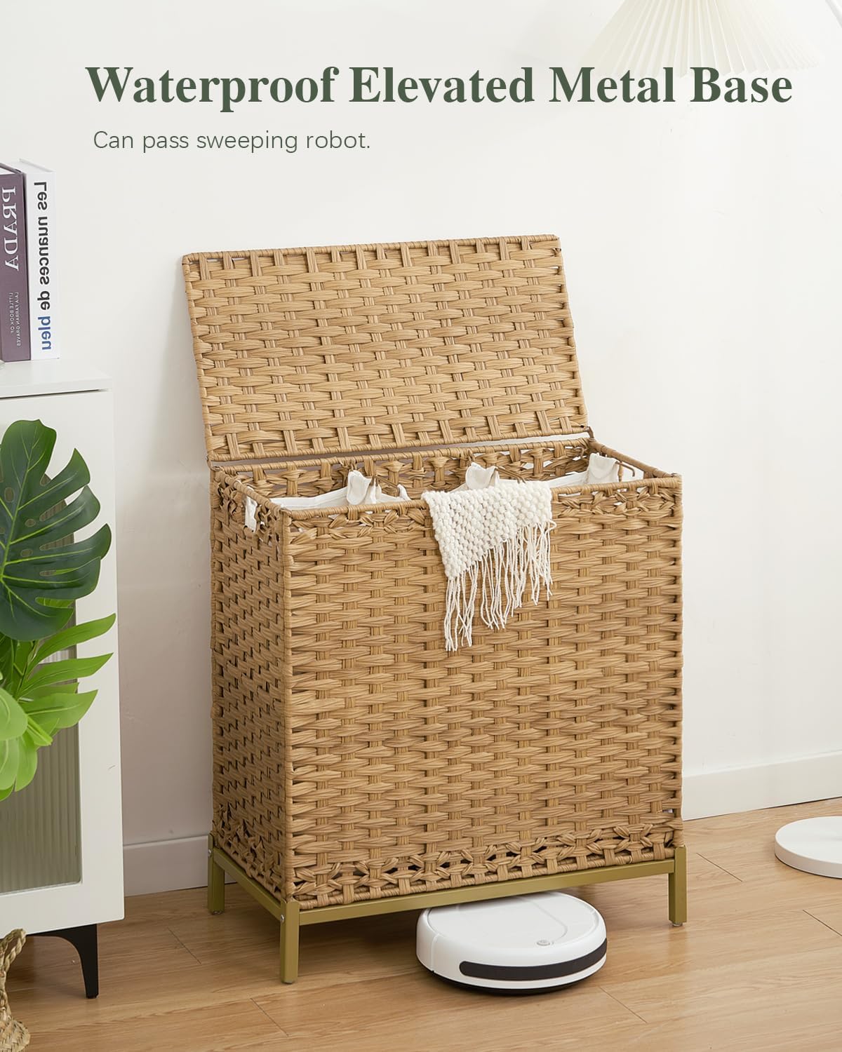 Laundry Hamper with Lid 132 L, (35 Gallons) Clothes Hamper with Lid, Handwoven Rattan Laundry