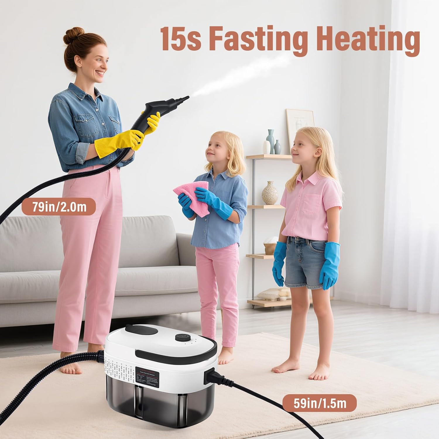 Lamberia 2500W Handheld Pressurized Steam Cleaner with 12pcs Accessories, 1400ml 1.5 Quarts Tank