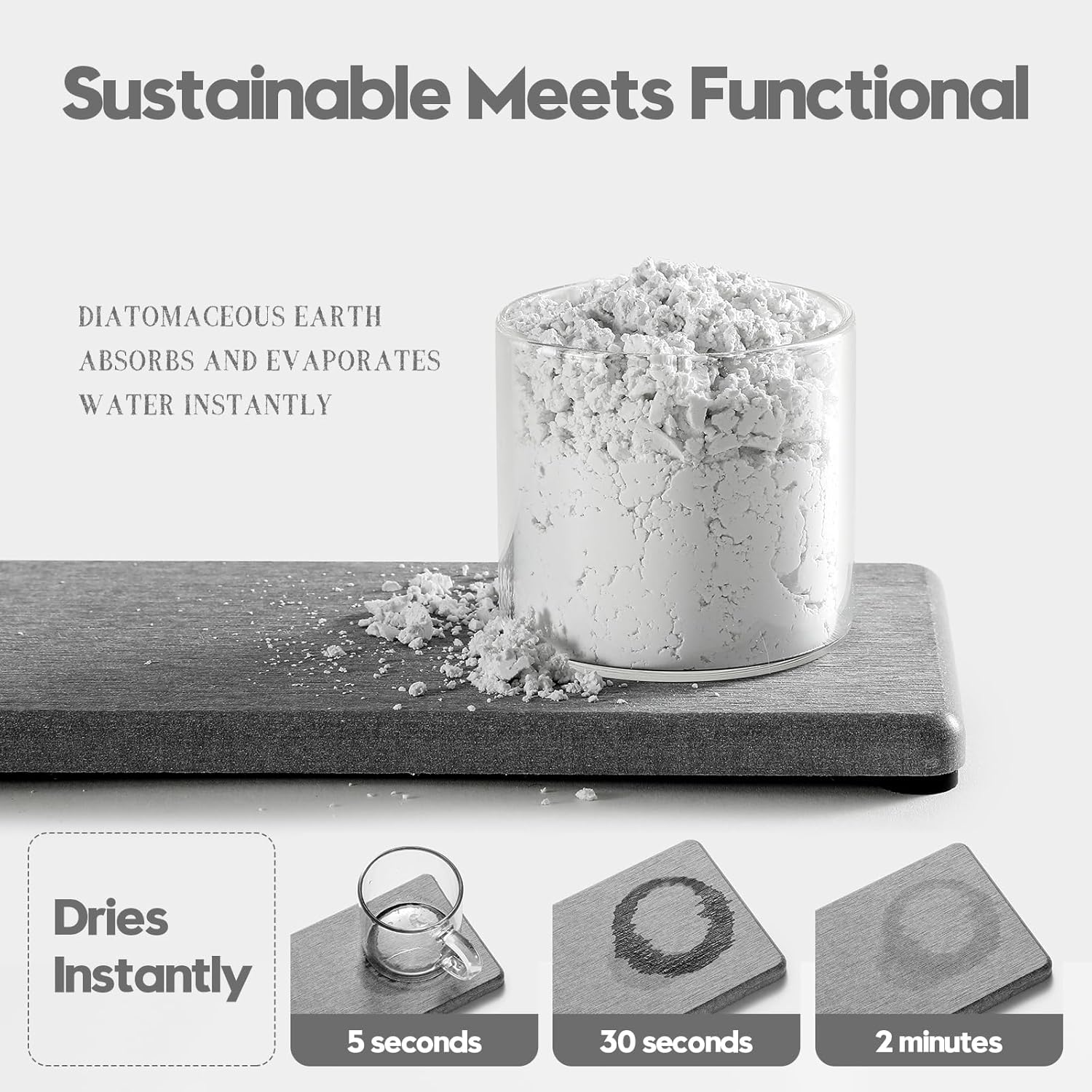 2PCS Bathroom Counter Vanity Trays, Water Absorbing Diatomite Stone Quick Drying Mat for Kitchen