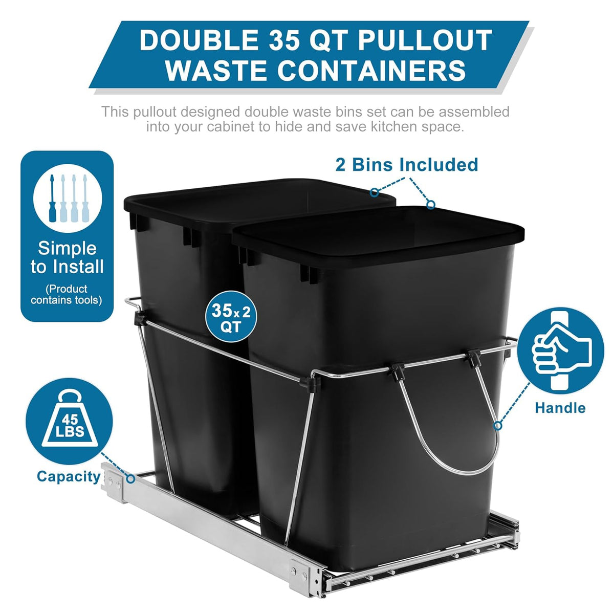 SUPER DEAL Double 35-Quart Pull Out Trash Can Under Cabinets Under Sink Garbage Sliding Waste Bin
