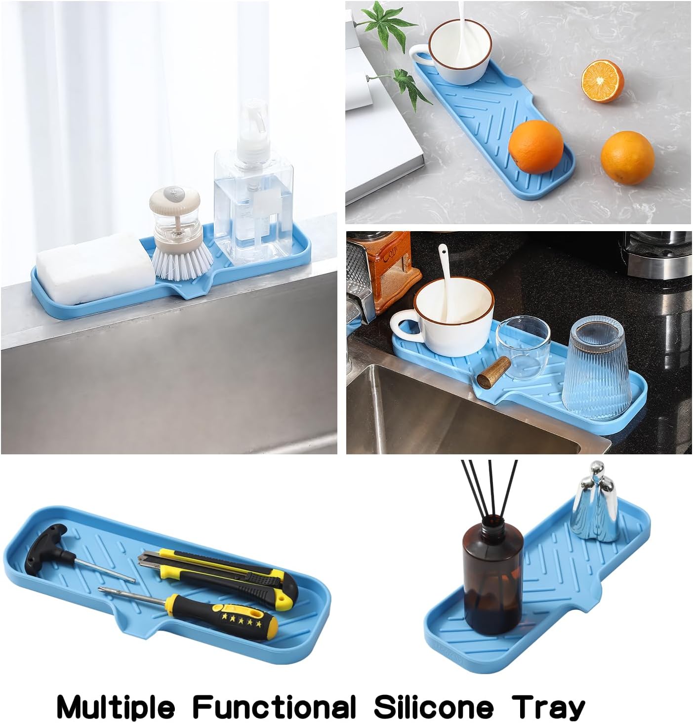 Silicone Bathroom Soap Dishes with Drain Spout-Bathroom and Kitchen Sink Organizer,Sponge