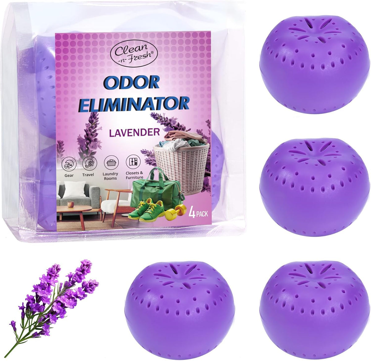 4 Pack Baking Soda Deodorizers, Lavender Scent Shoe Deodorizer Balls, Air Freshener for Home, Odor