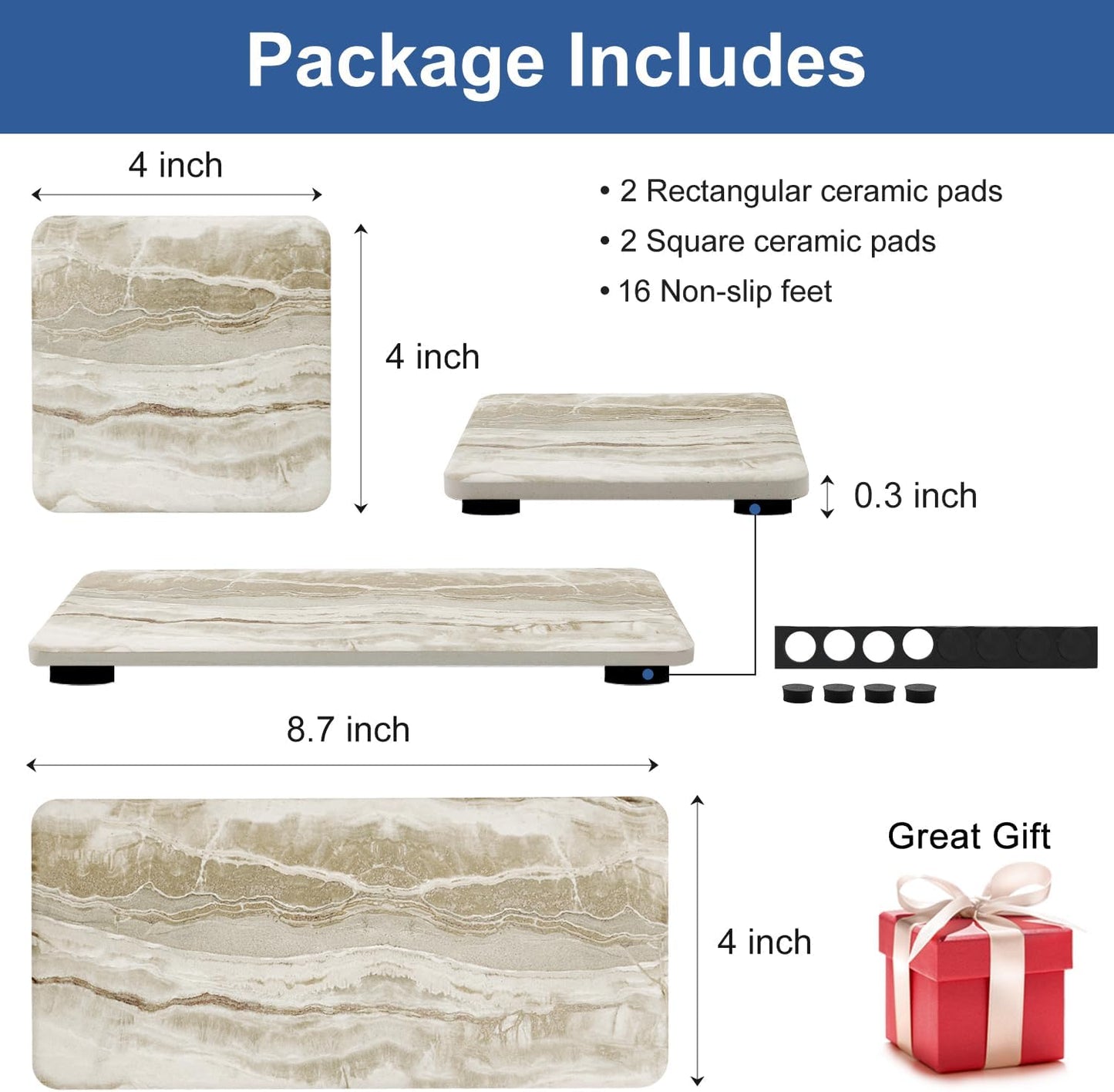 Set of 4 Drying Stone for Kitchen Counter Soap Tray Ceramic Bathroom Sink Trays Hand Soap Dish