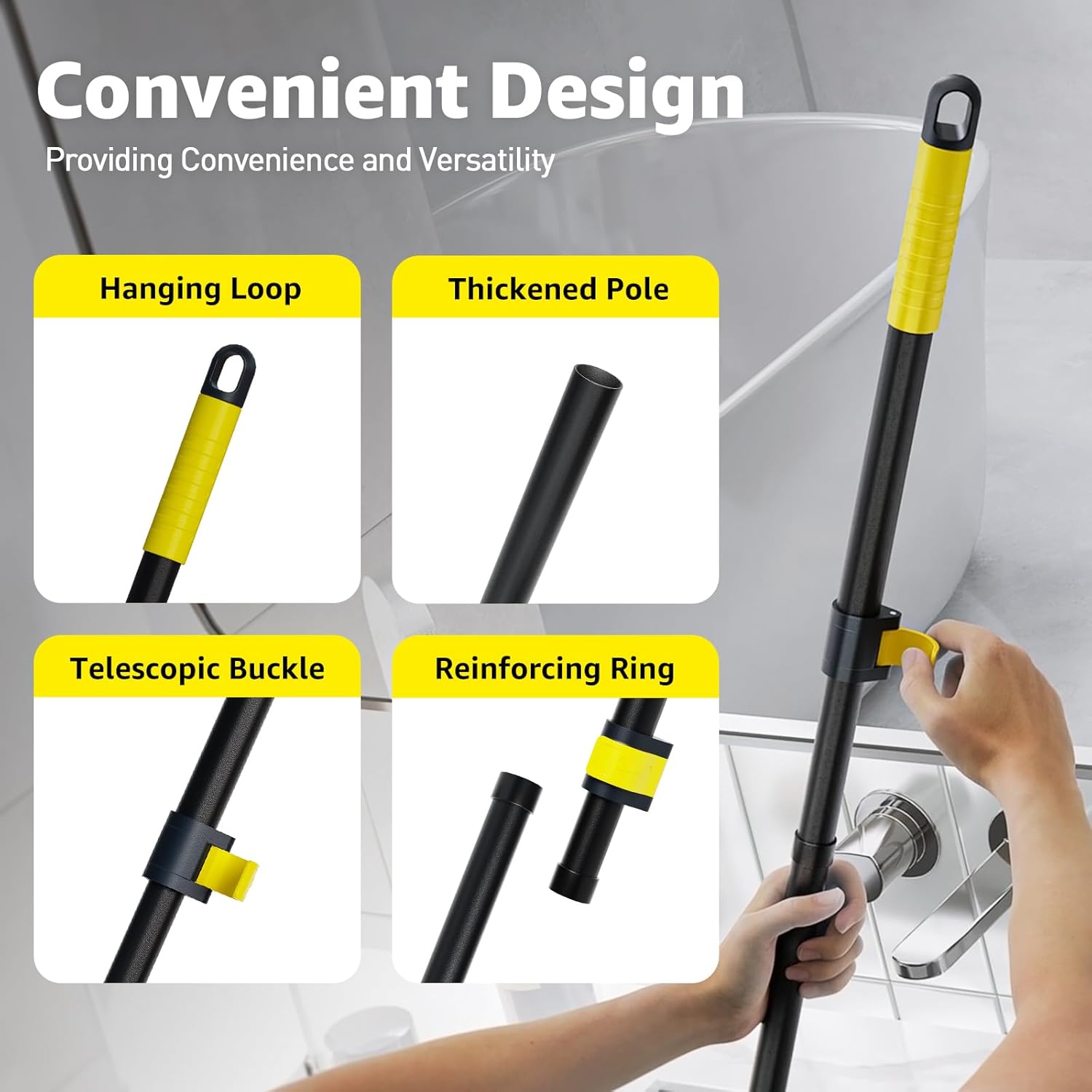 Grout Brush with Long Adjustable Handle - Telescopic, Rotation Tile Grout Cleaning Tool, V-Shape