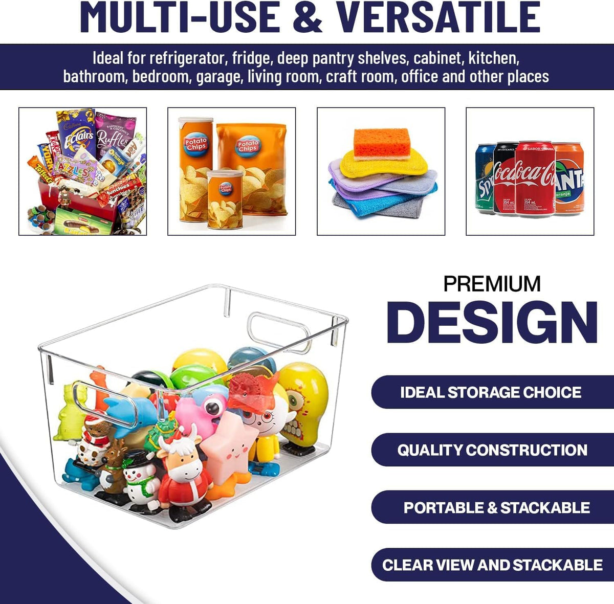 Clear Plastic Storage Bins, Pantry Organizers and Storage Containers Fridge Organizer Bins for