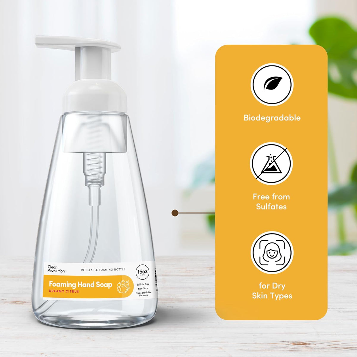 Clean Revolution Ready to Use Foaming Hand Soap | Three Pack | Jumbo 15oz Bottles | Gentle