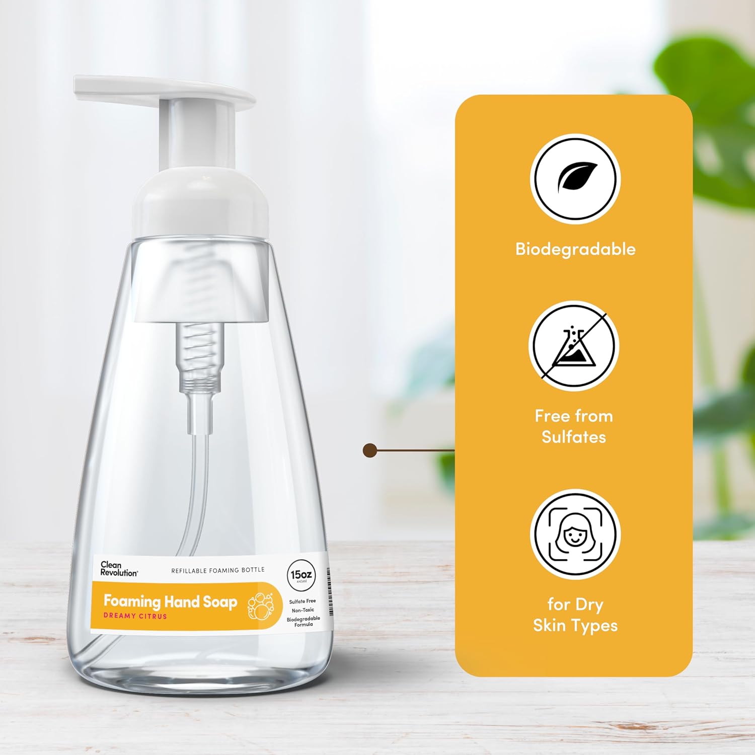 Clean Revolution Ready to Use Foaming Hand Soap | Three Pack | Jumbo 15oz Bottles | Gentle