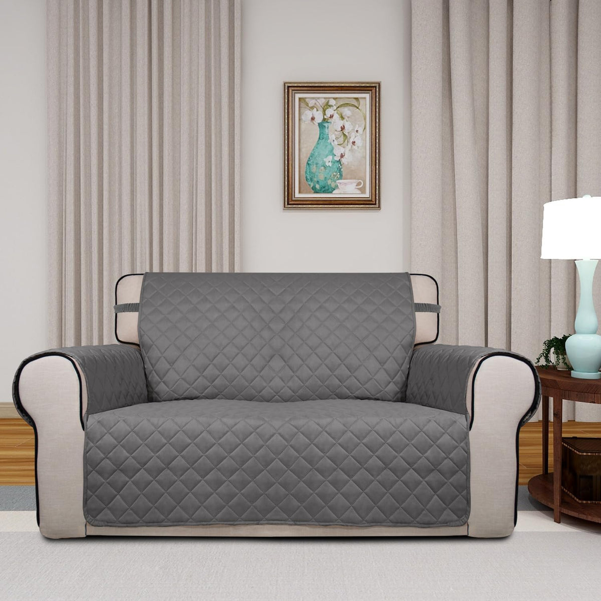 PureFit Reversible Quilted Sofa Cover, Water Resistant Slipcover Furniture Protector, Washable