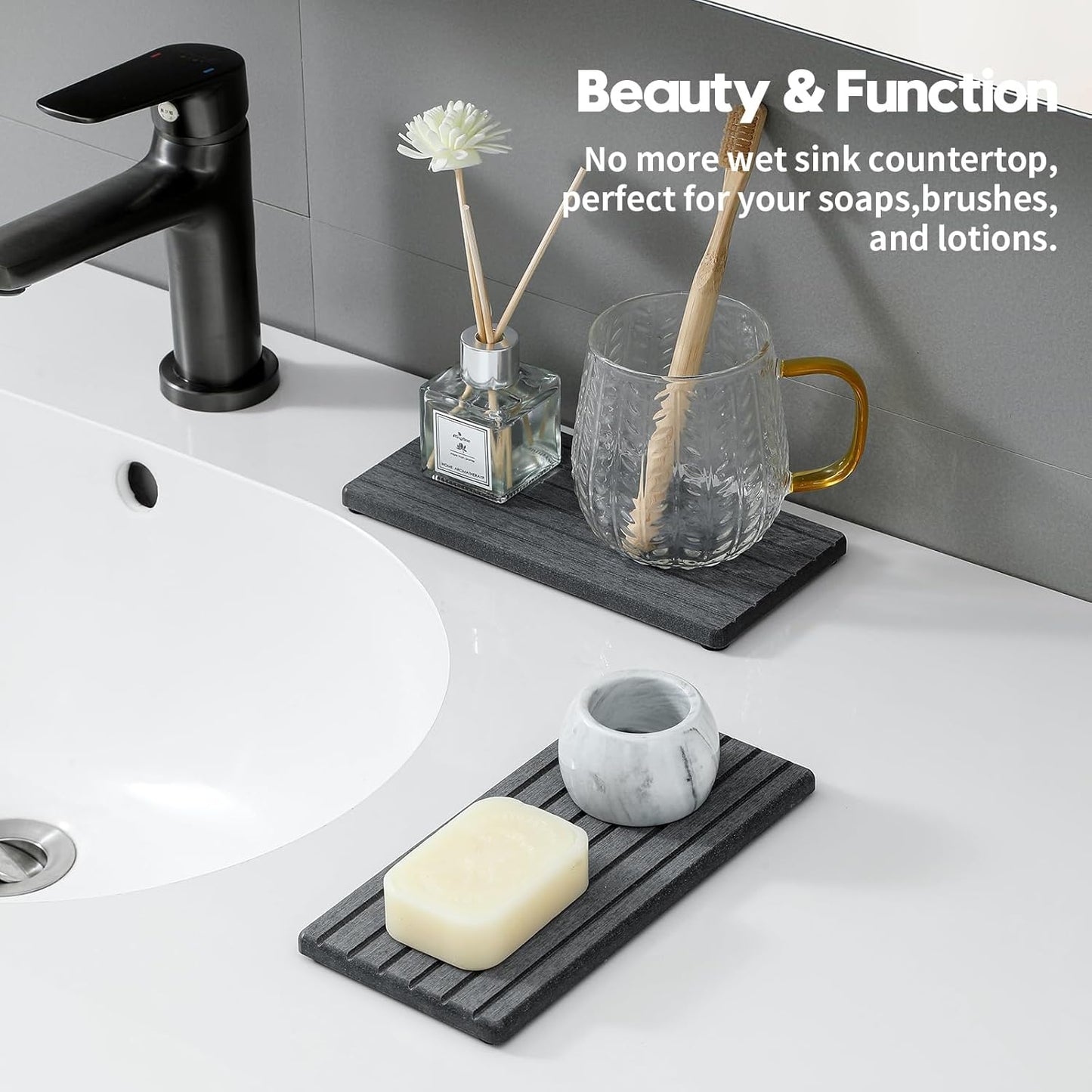 2PCS Diatomite Quick Stone Drying Tray Mat For Bathroom & Kitchen Counter, Instant Dry Water