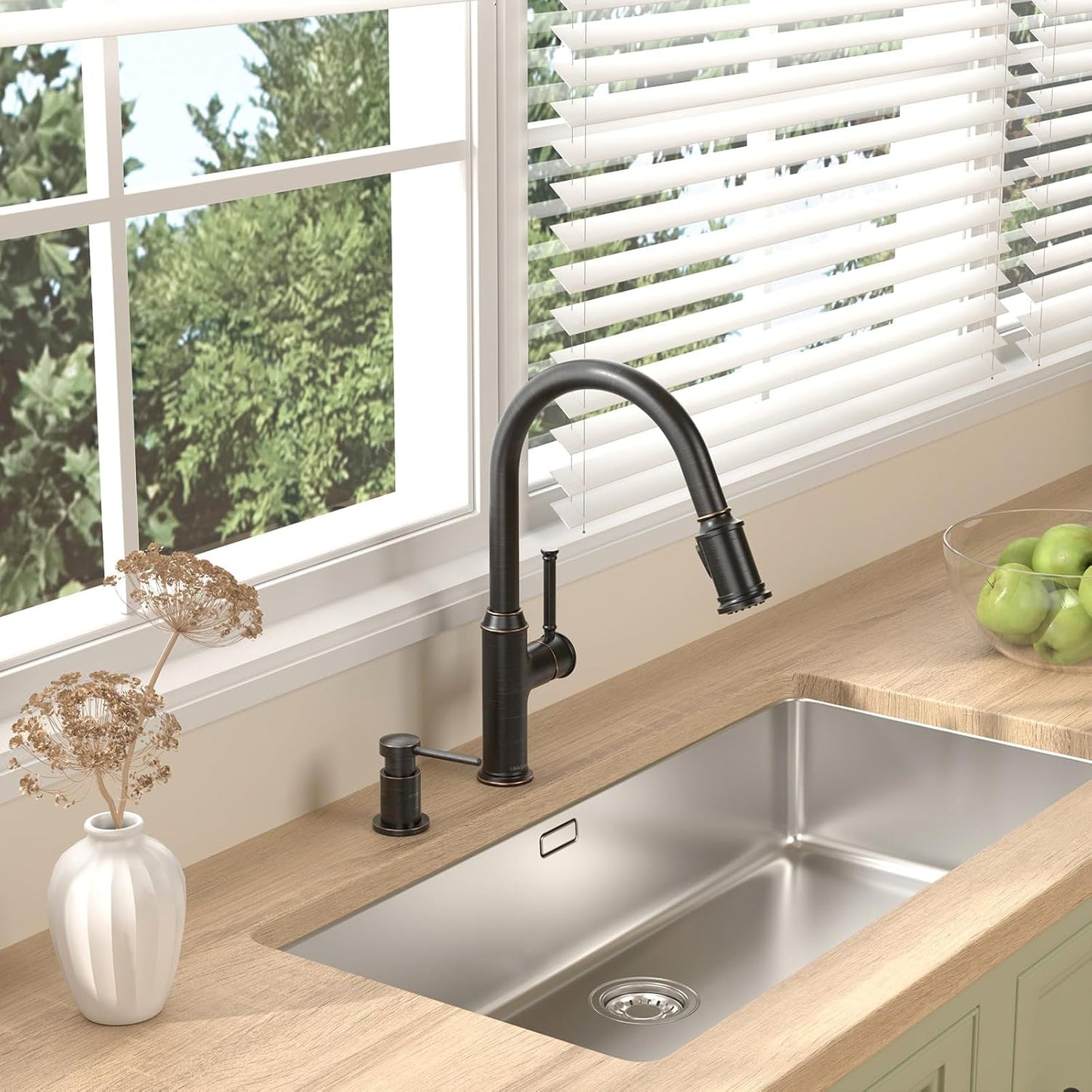 Lava Odoro Bronze Soap Dispenser for Kitchen Sink, Modern Brass Built in Countertop Pump Dispenser