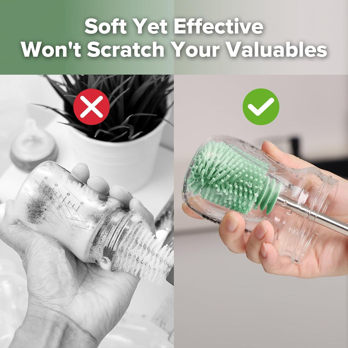 haakaa Cleaning Brush Silicone Bottle Brush Double-Ended Soft Silicone Bristles for Breast Pumps