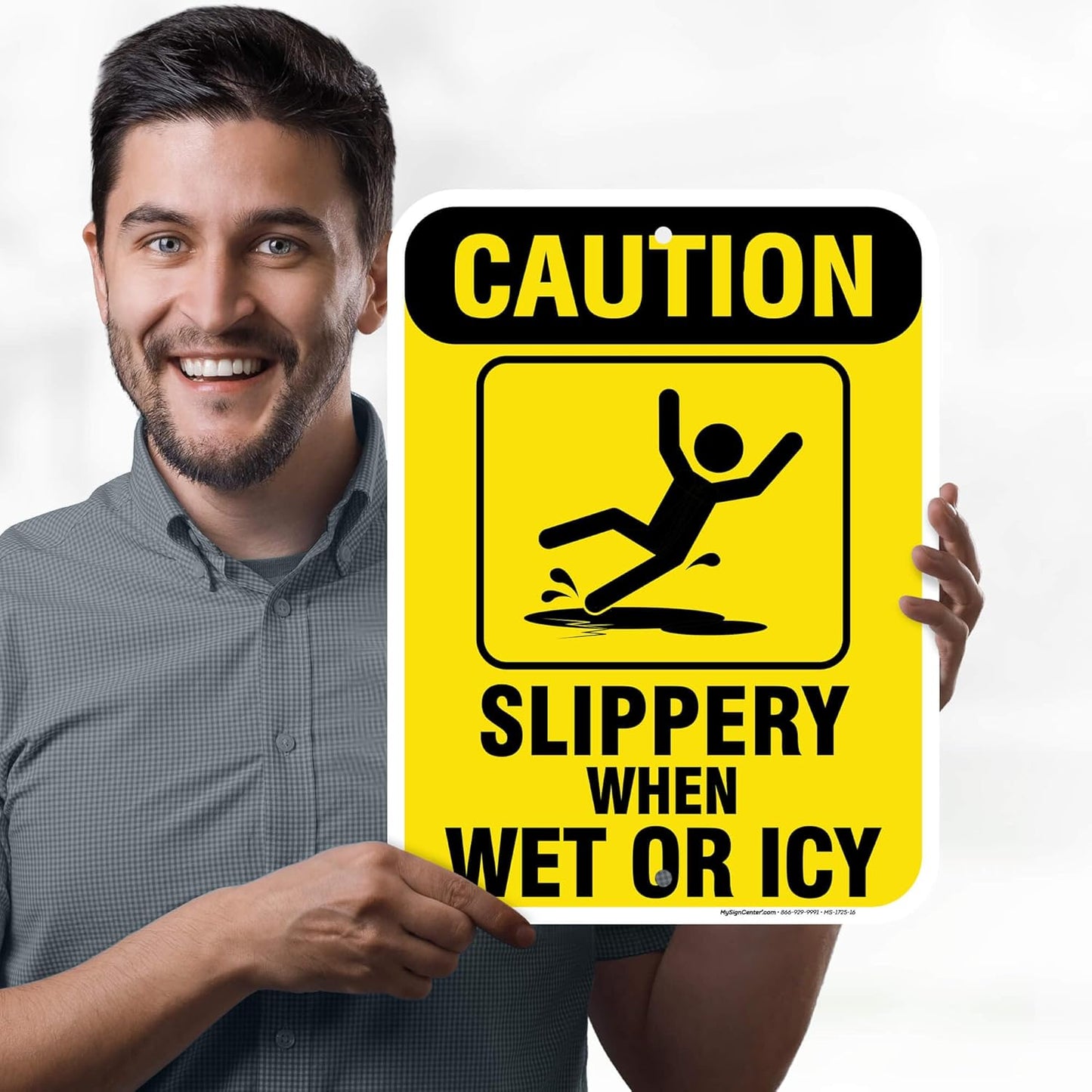 Caution Slippery When Wet Sign or ICY Sign, 12"x16"0.40 Aluminum, Fade Resistance, Indoor/Outdoor