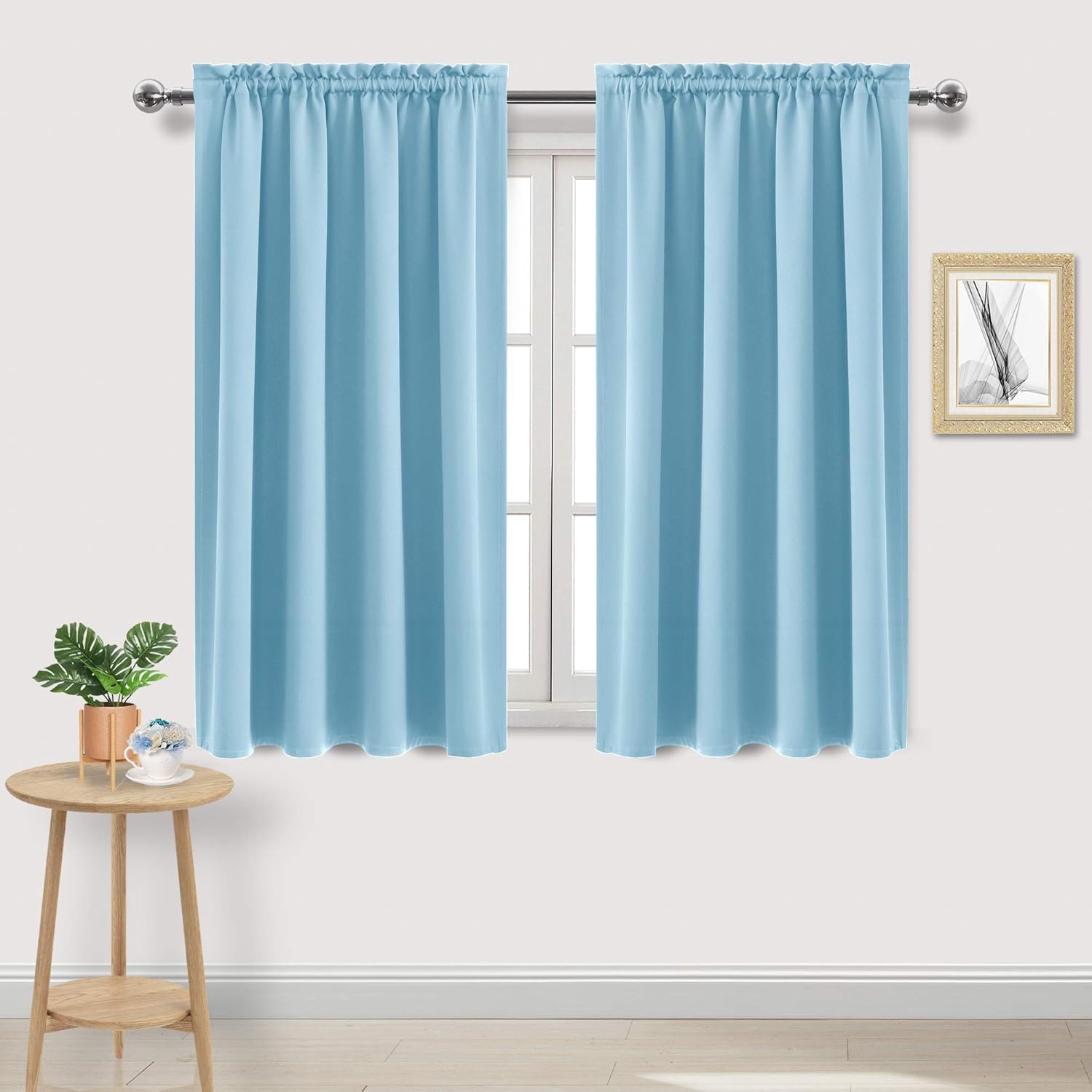 DWCN Light Blue Room Darkening Blackout Curtains - Thermal Insulated Privacy Energy Saving Window