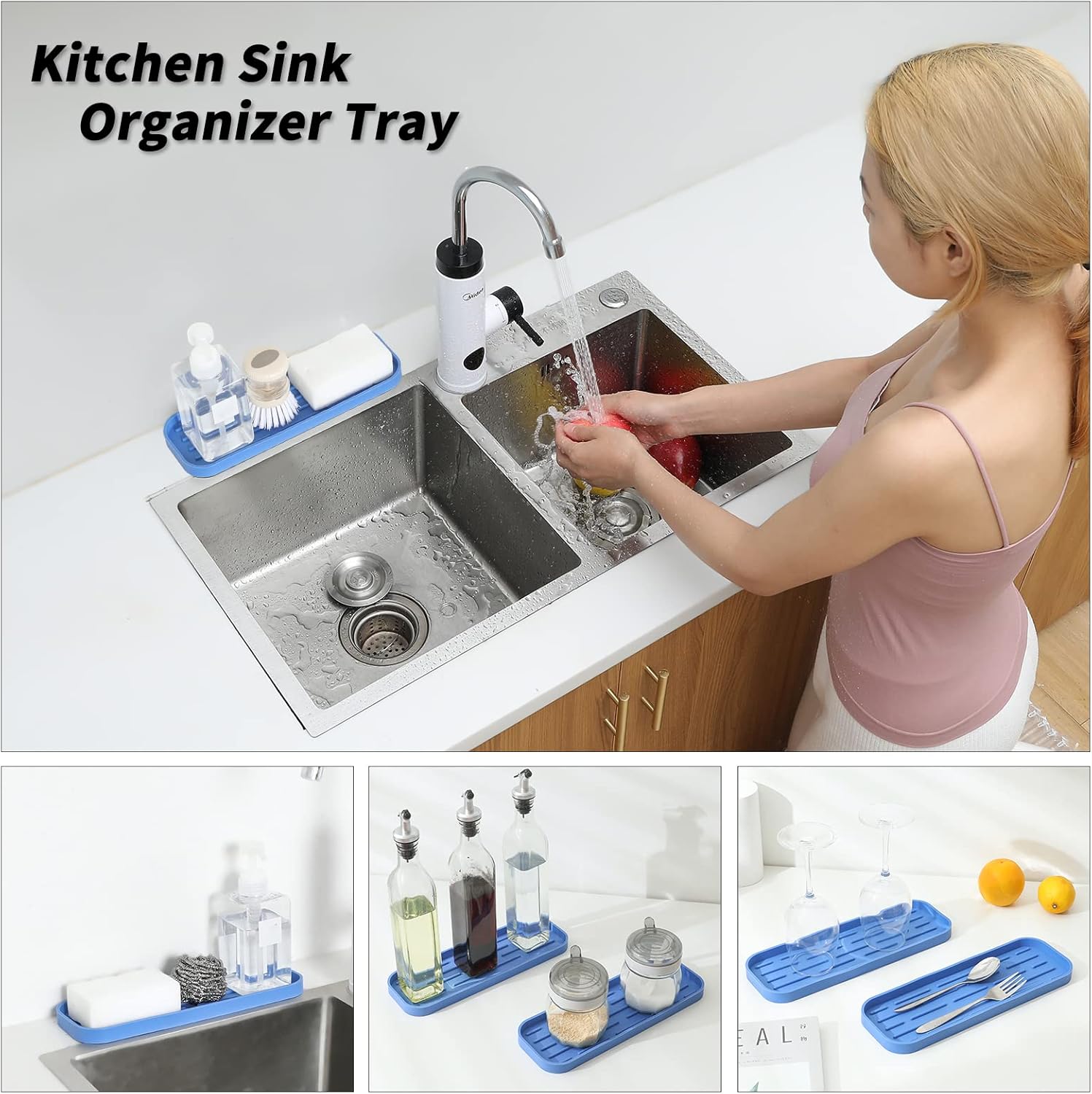 Silicone Kitchen Sink Organizer Tray for Multiple Usage,Eco-Friendly Sponges Holder for Kitchen