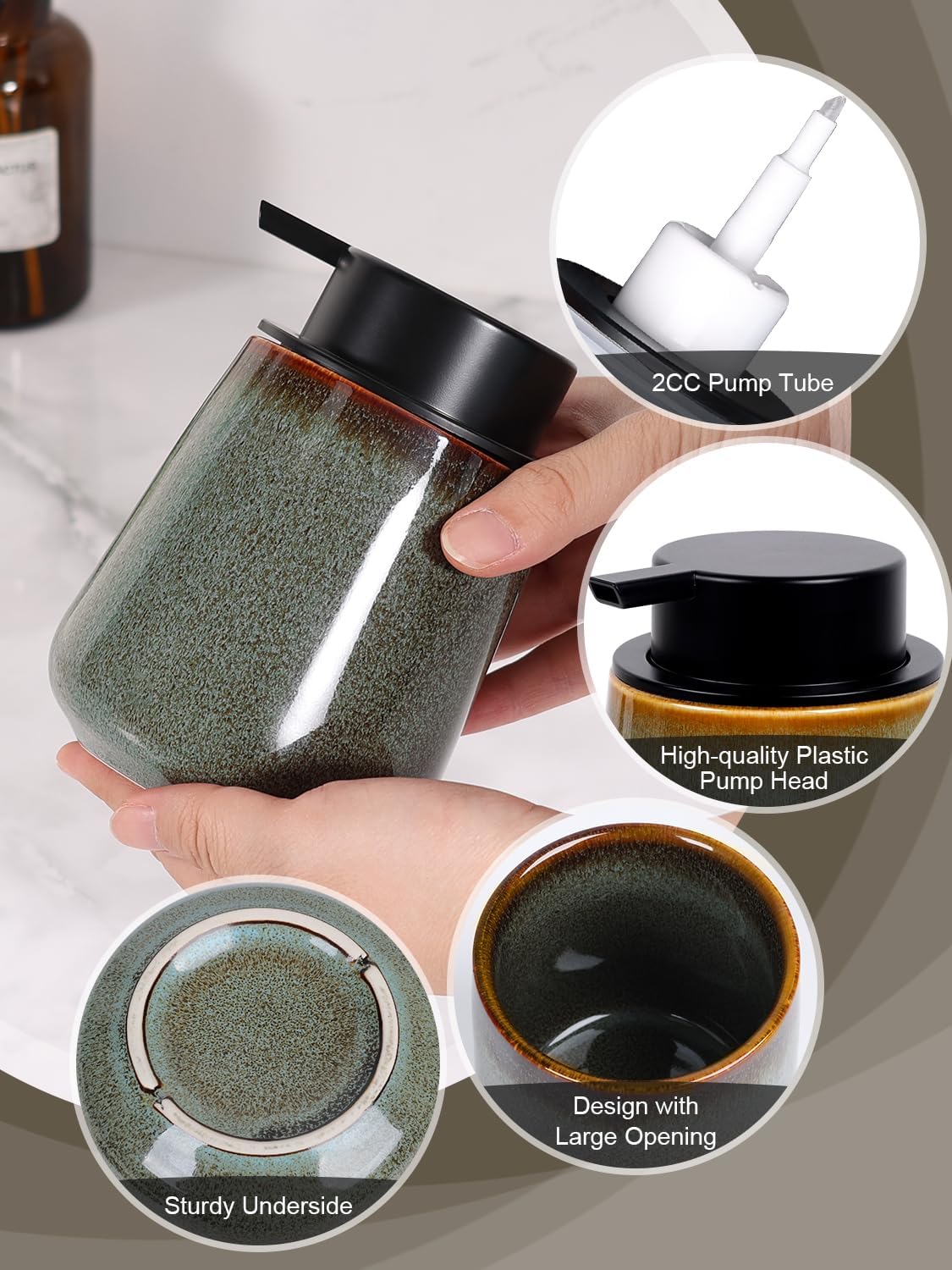 INGOFIN Ceramic Foaming Soap Dispenser -12oz Foam Hand Soap Dispenser Bathroom, Modern Refillable