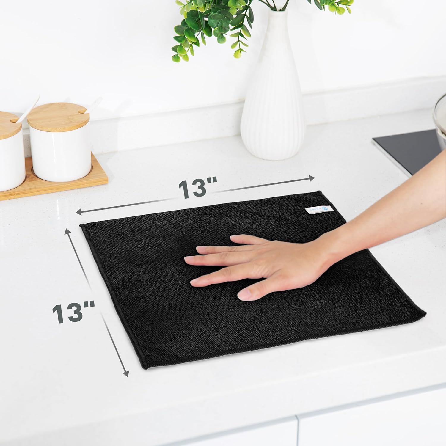 Black Microfiber Cleaning Cloth 13"x13", Ultra Soft Absorbent Microfiber Cleaning Rags for