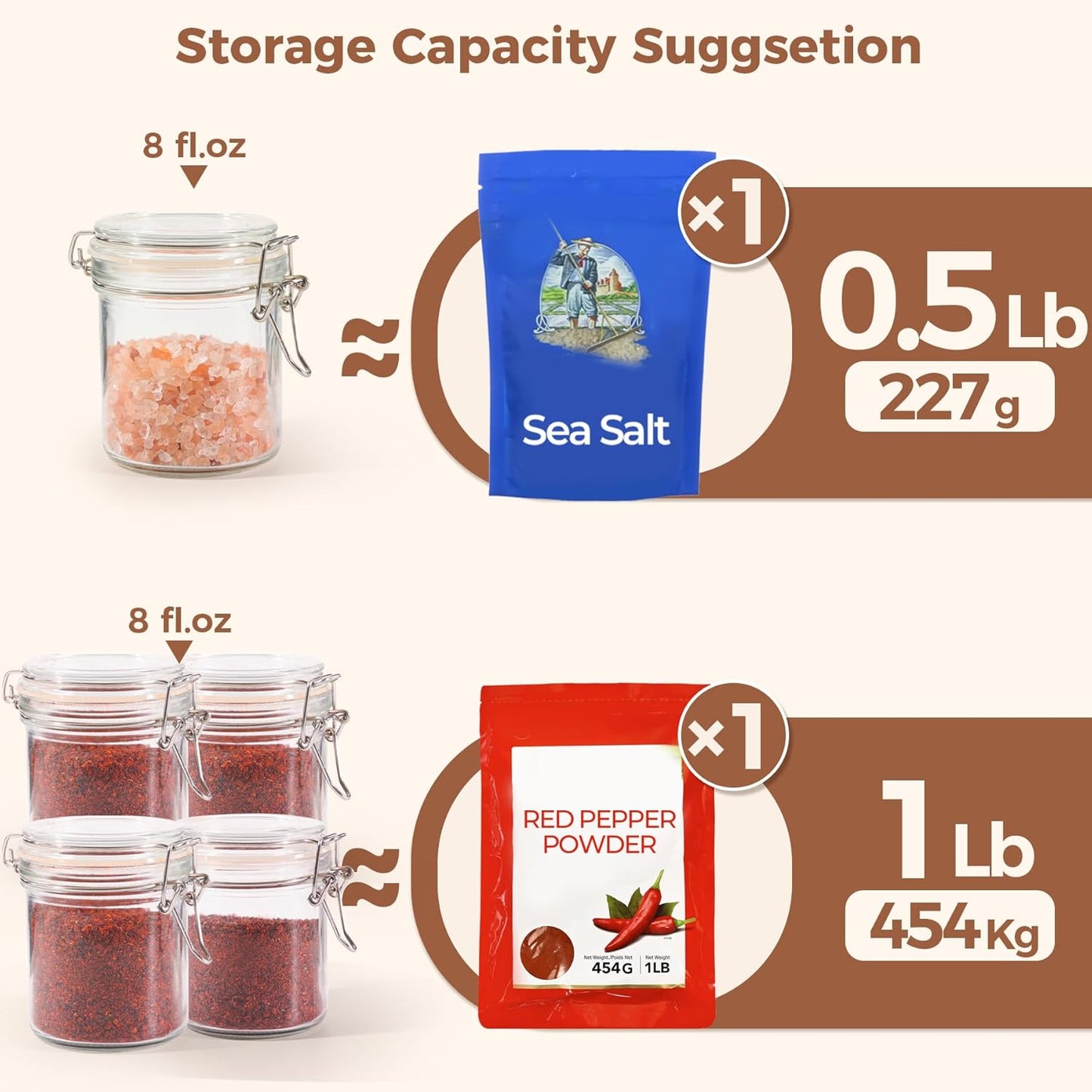 ComSaf 8oz Small Airtight Glass Jars Set of 6 with Lid Food Storage Jar Round, Mini Storage