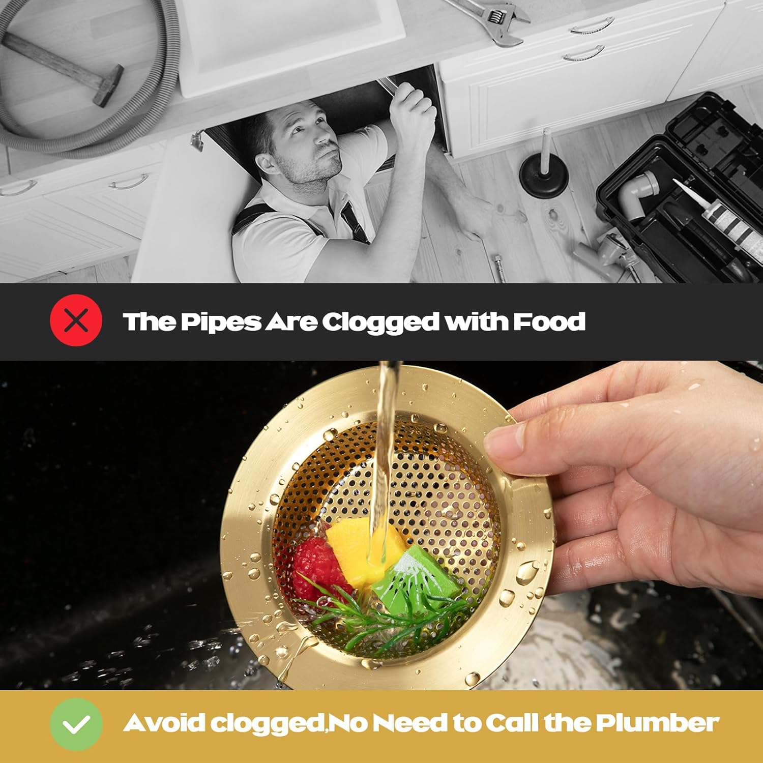 Retisee 2 Pcs Sink Strainer Stainless Steel Kitchen Sink Drain Strainer Basket Cover Mesh Hair Food