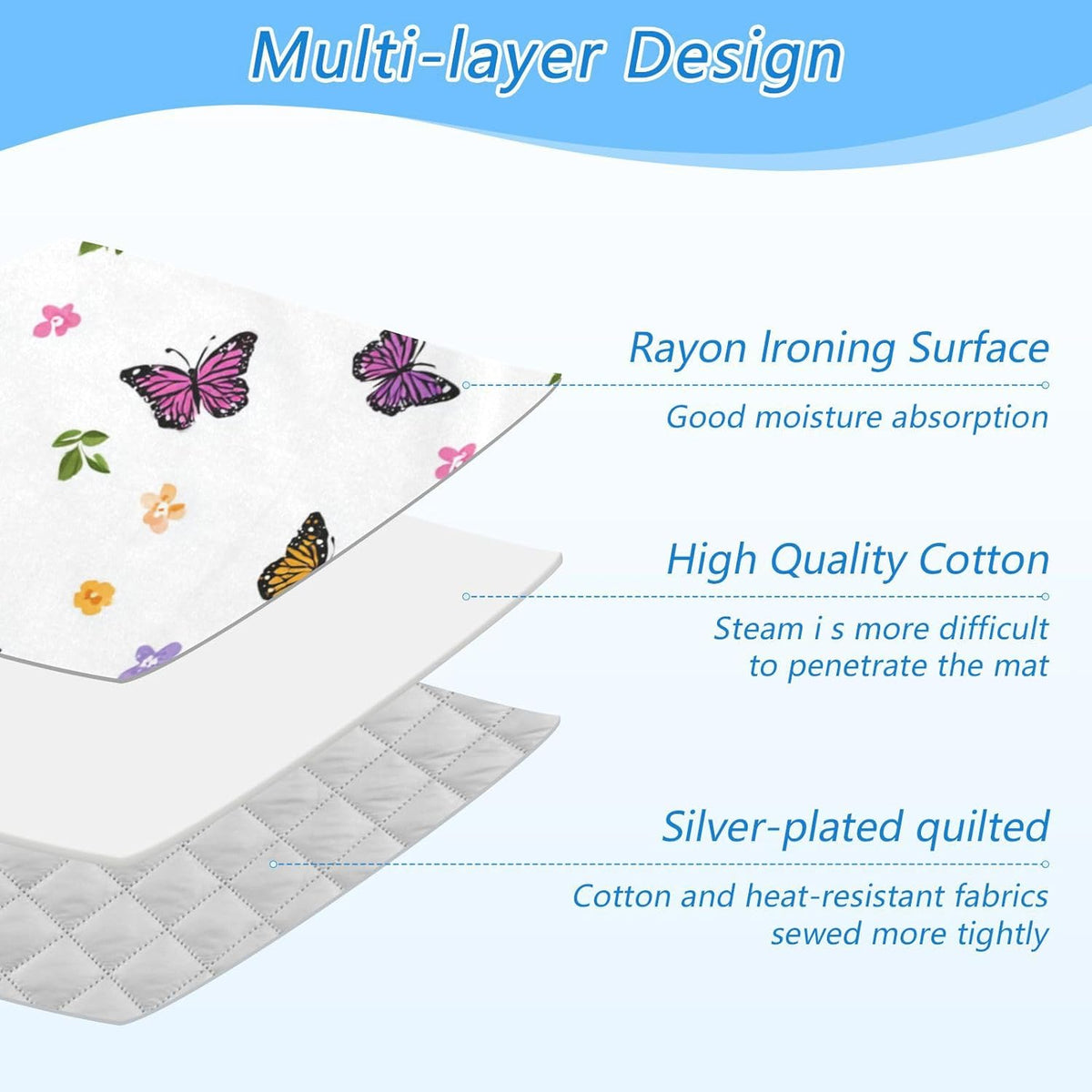 Pretty Butterfly Flower Ironing Mat for Table top Portable Ironing Pad Blanket for Washer Dryer