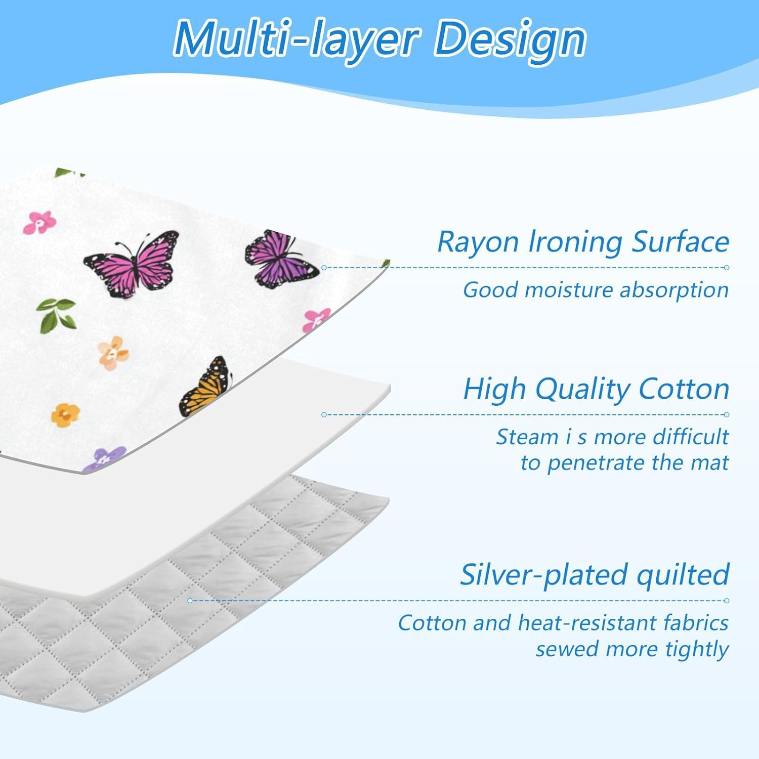 Pretty Butterfly Flower Ironing Mat for Table top Portable Ironing Pad Blanket for Washer Dryer