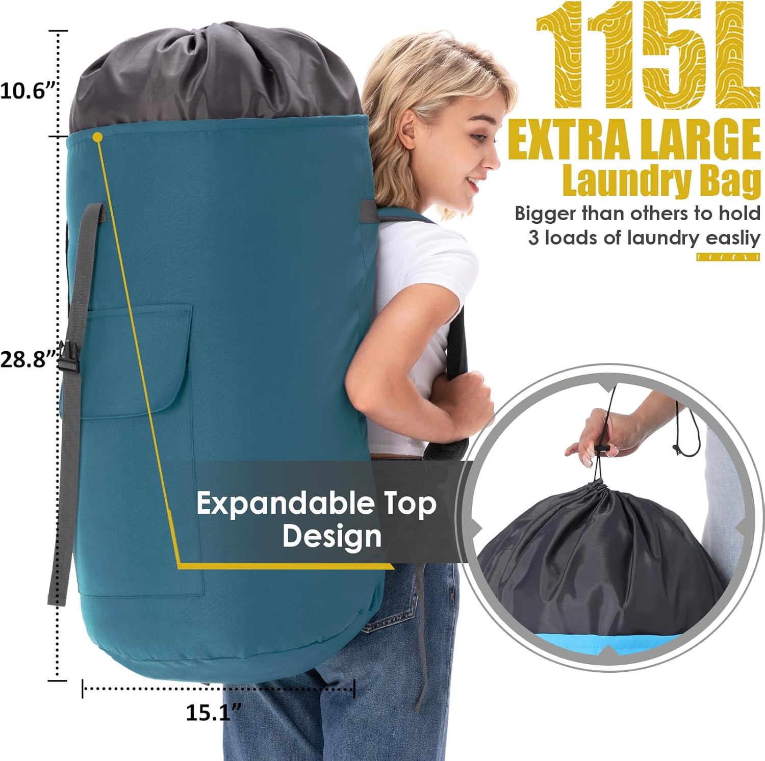 Laundry Bag for College, Backpack Laundry Bag for College Turquoise, 115L Extra Large Laundry