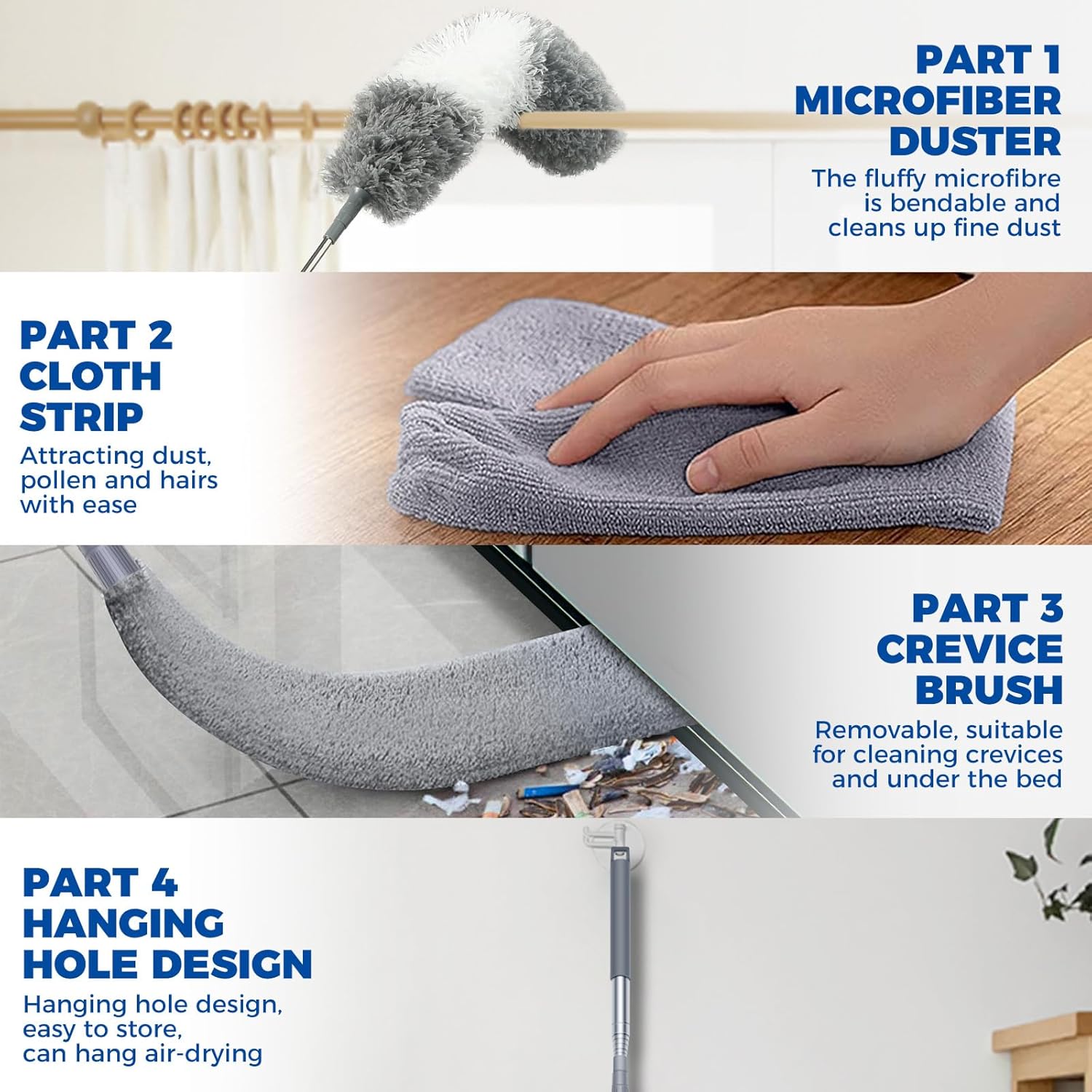 4 Pcs Dusters for Cleaning, 2 in 1 Microfiber Dusters and Retractable Gap Dust Cleaner with 1