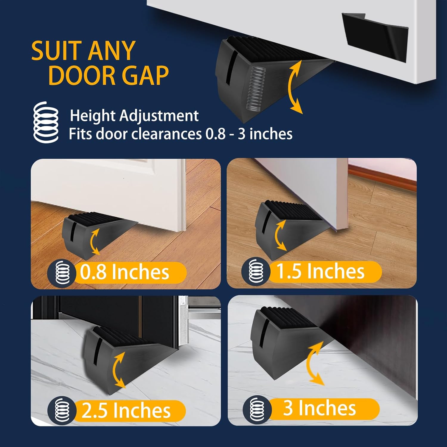 Heavy Duty Door Stopper Adjustable Spring Large Stoppers Wedge, Tall up to 3 Inches Doorstop