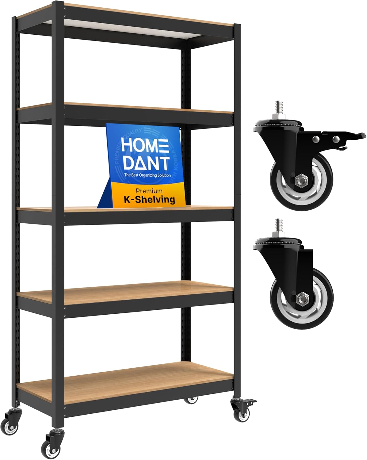 HOMEDANT House 5-Tier Metal Rolling Cart Shelf Rack Casters Heavy Duty Laminated Wheel Shelving