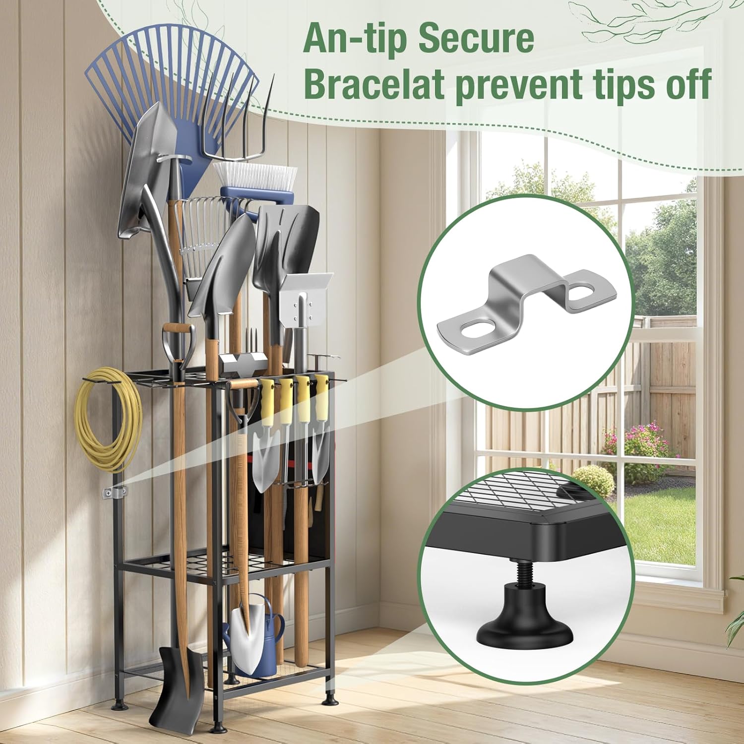 Garden Tool Organizer,Metal Yard Tool Organizer,Holds 50 Long-Handled Tools/Rakes/Brooms,Side