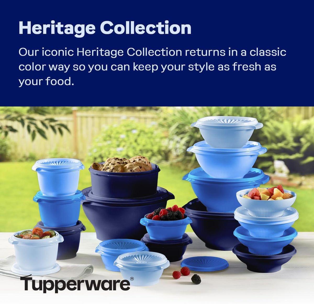 Tupperware Heritage Collection, New 36 Piece Food Storage Container Set in Vintage Blue, Dishwasher