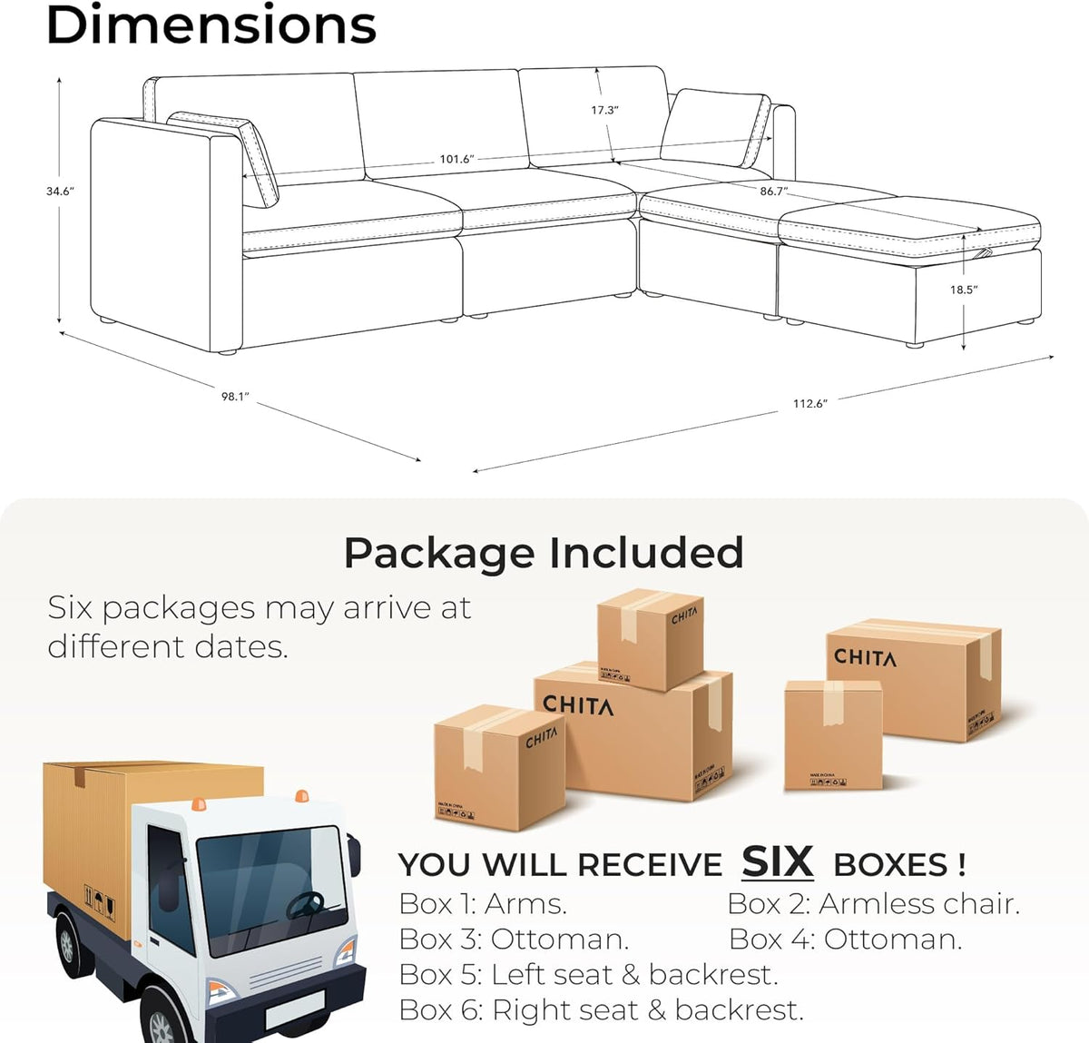 CHITA Oversized Modular Cloud Sectional Fabric Sofa Set, FSC Certified U Shaped Couch Reversible