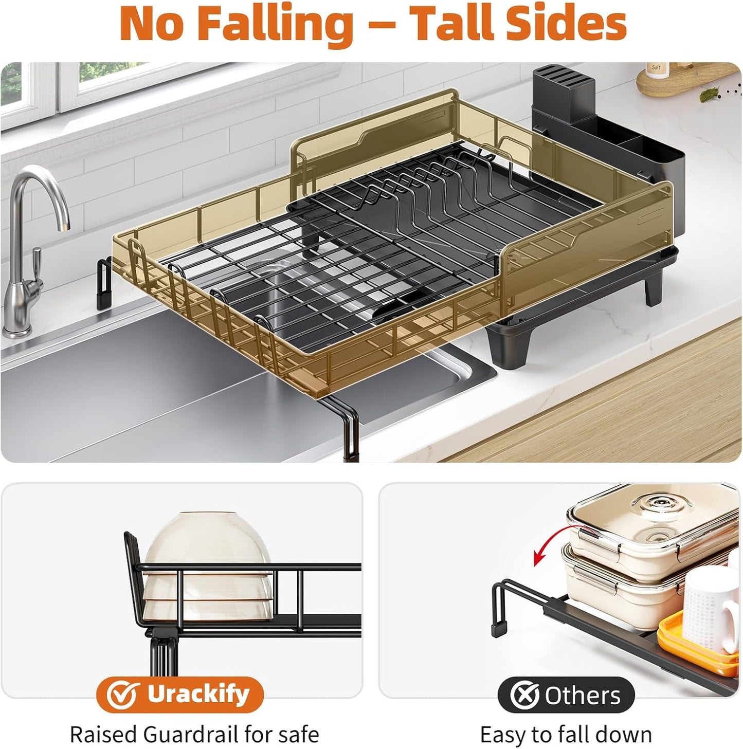 Dish Drying Rack - Extendable Dish Drainer, Large Dish Rack for Kitchen Counter, Rustproof Dish
