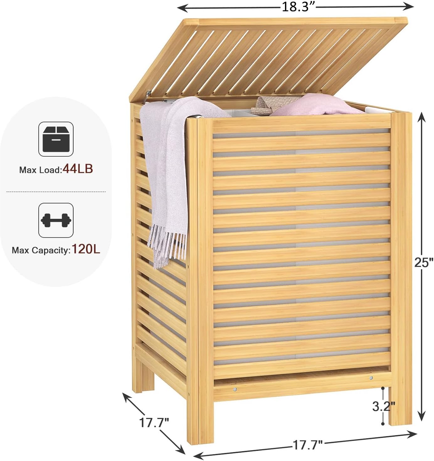 Homykic Bamboo Laundry Hamper with Lid, 120L Large Clothes Laundry Sorter with Removable 2-Section