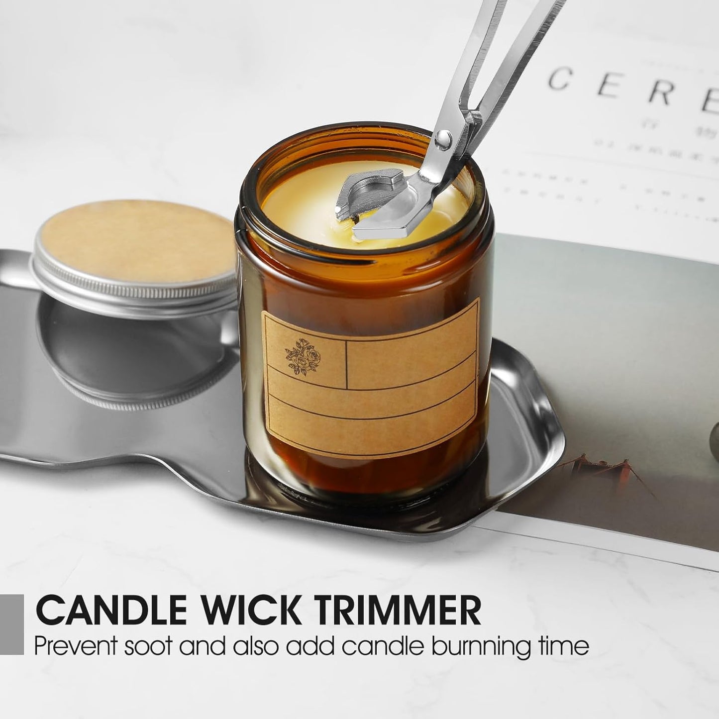PATOISE 4 in 1 Candle Accessory Set, Wick Trimmer, Candle Snuffer, Wick Scoop, Storage Tray