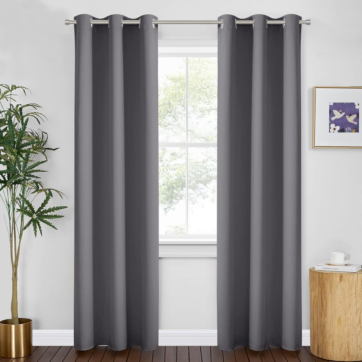 PONY DANCE Grey Blackout Curtains for Bedroom,Thermal Insulated Heat Blocking Room Darkening Drapes