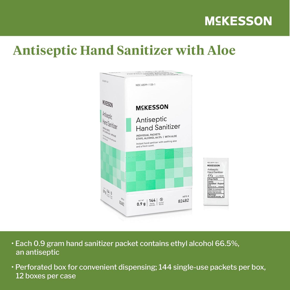 McKesson Hand Sanitizer Gel with Aloe [144 Count] Travel Size, Single Packets, Individually Wrapped